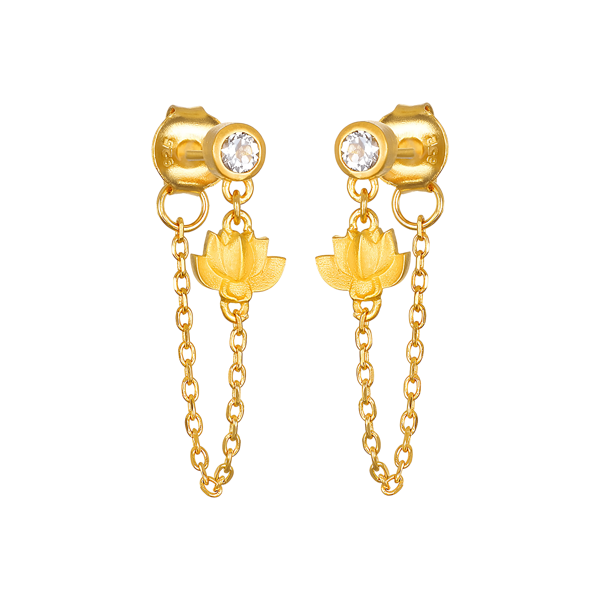 Satya Jewelry Ohrringe Arising Lotus White Topaz Chain, vergoldet