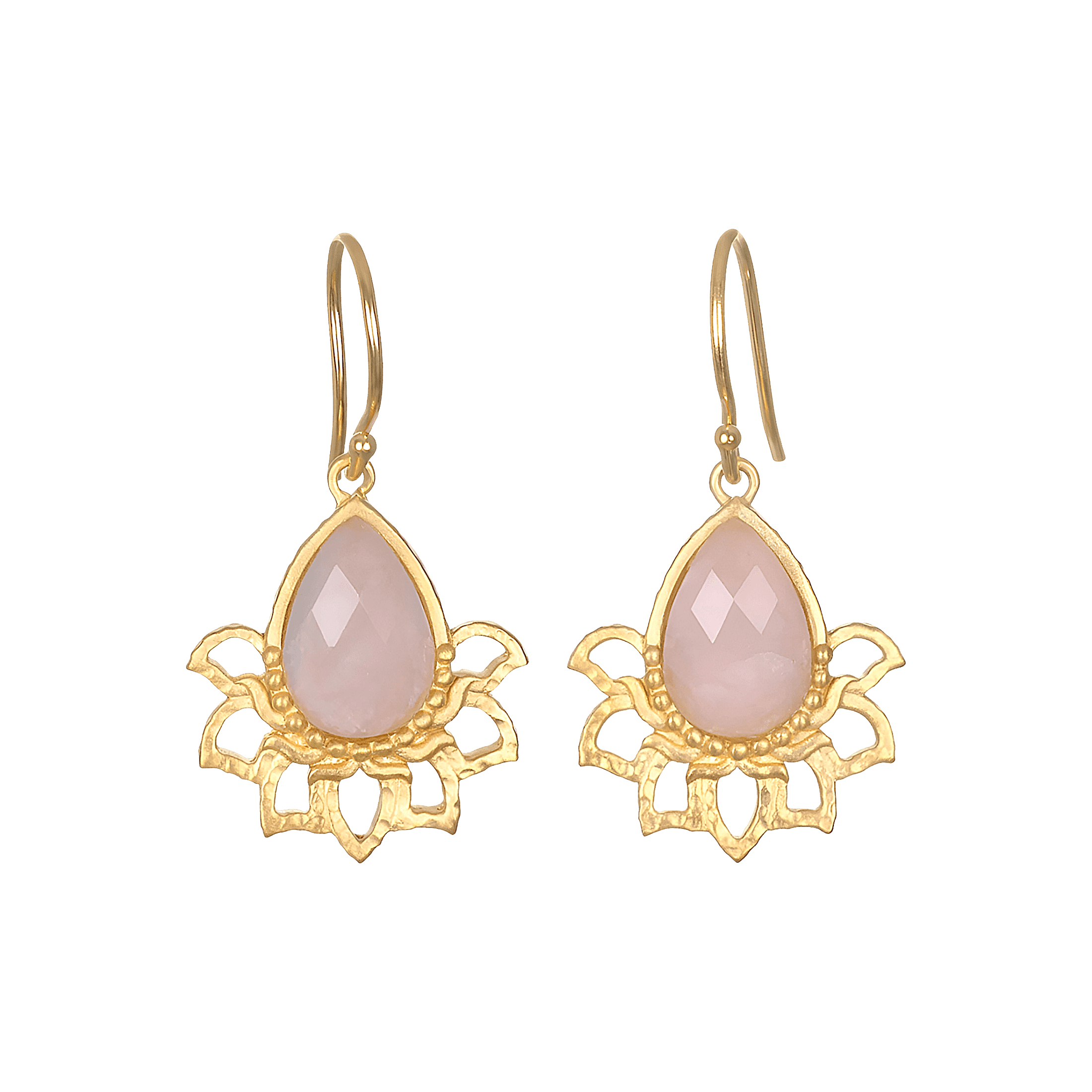 Satya Jewelry Ohrringe Awakened by Love Rose Quartz Lotus Petal, vergoldet