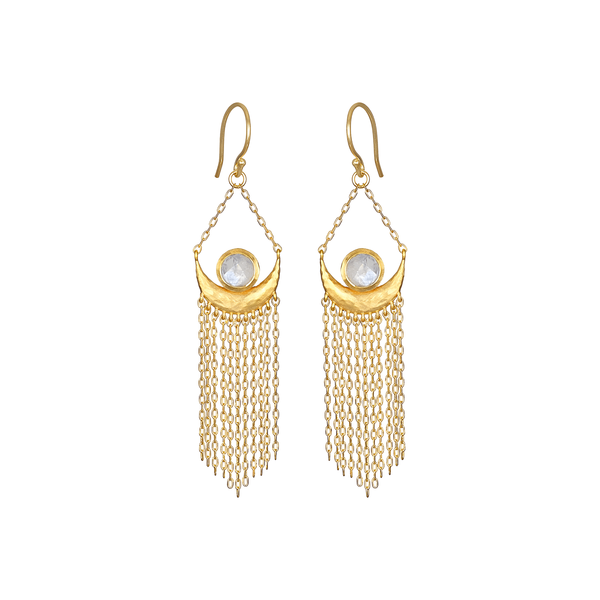 Satya Jewelry Ohrringe Cascade of Starlight Moonstone Fringe Drop, vergoldet
