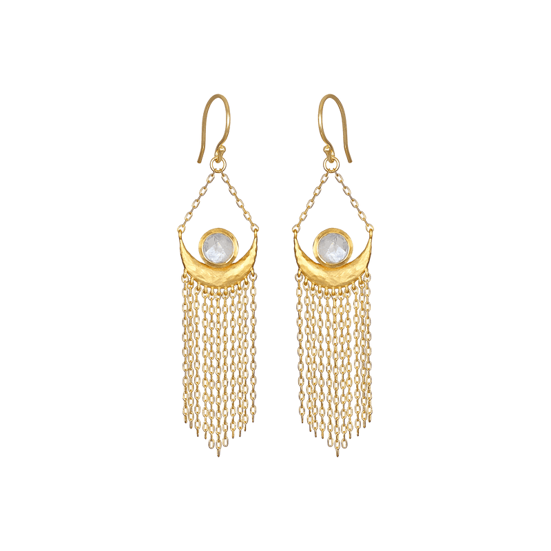 Satya Jewelry Ohrringe Cascade of Starlight Moonstone Fringe Drop, vergoldet