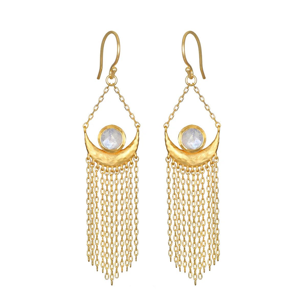 Satya Jewelry Ohrringe Cascade of Starlight Moonstone Fringe Drop, vergoldet