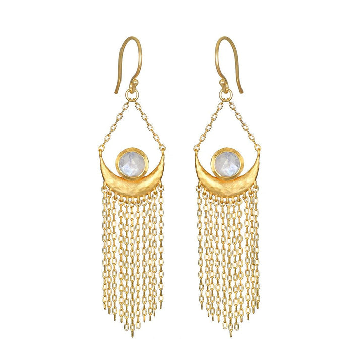 Satya Jewelry Ohrringe Cascade of Starlight Moonstone Fringe Drop, vergoldet