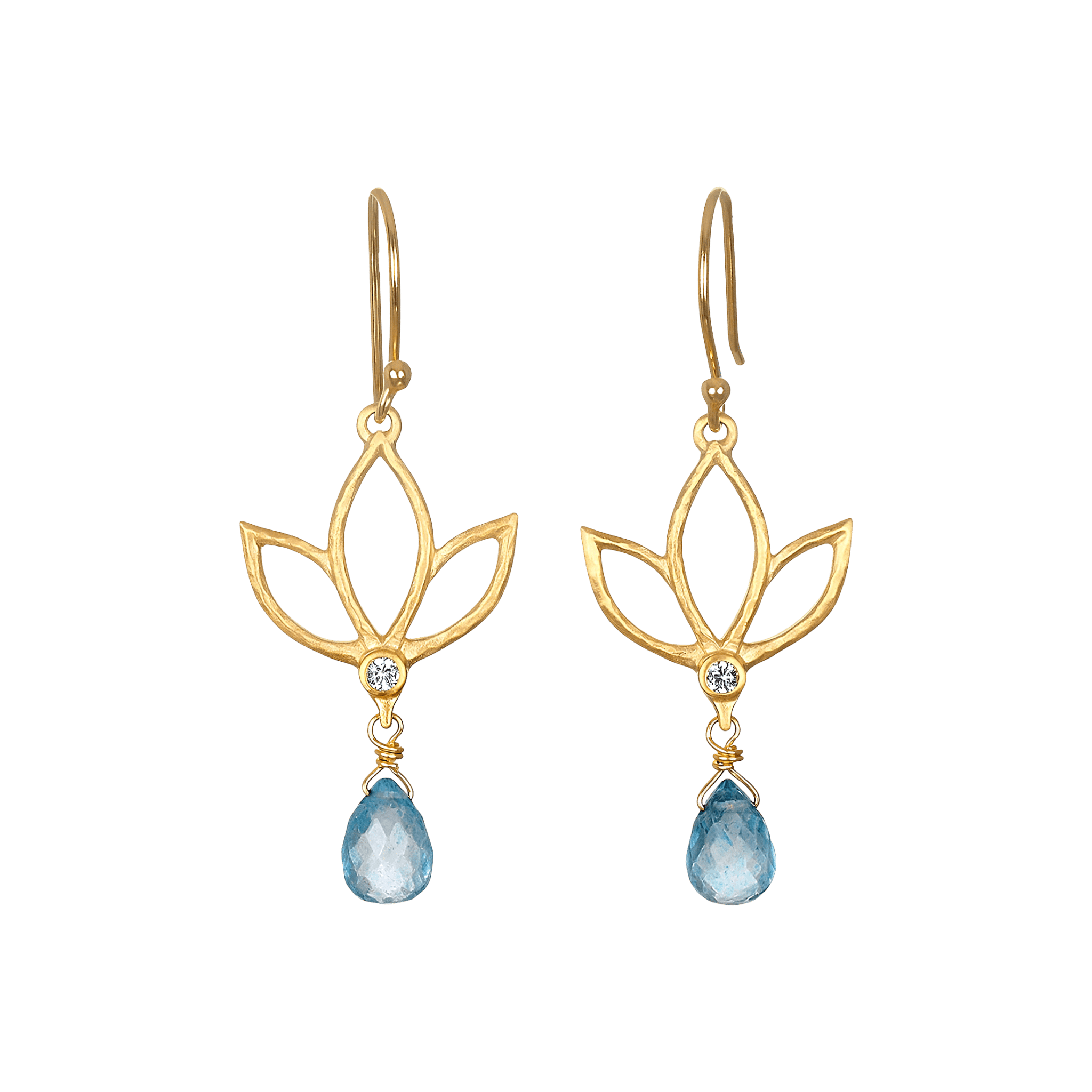 Satya Jewelry Ohrringe Ignite Renewal Blue Topaz Lotus Drop, vergoldet