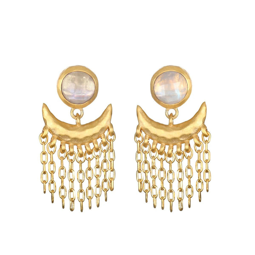 Satya Jewelry Ohrringe Scattering Stardust Moonstone Fringe Stud Drop, vergoldet