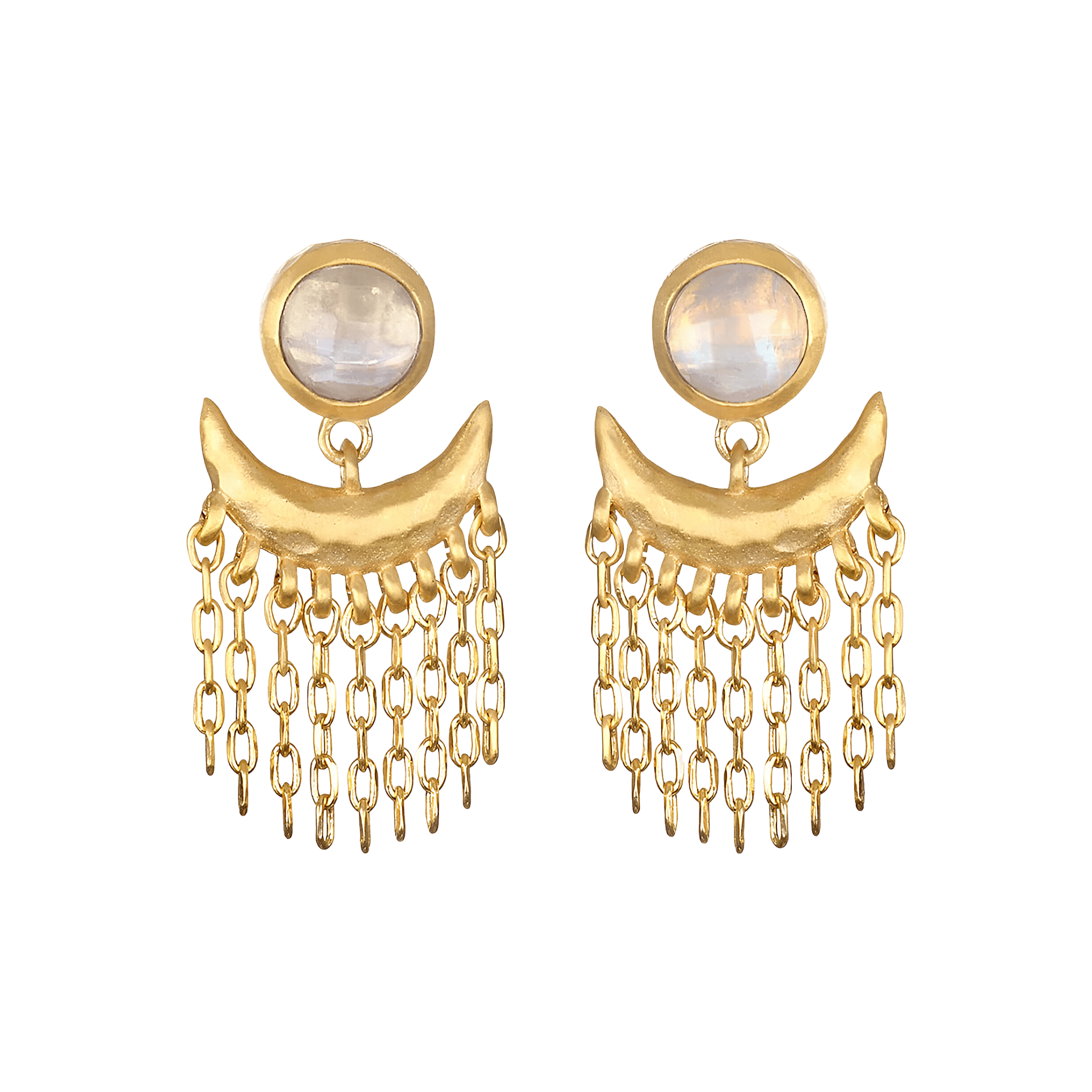 Satya Jewelry Ohrringe Scattering Stardust Moonstone Fringe Stud Drop, vergoldet
