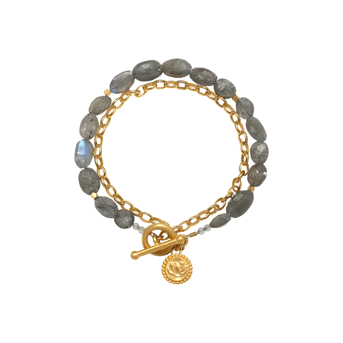 Satya Jewelry Armband Path of Intuition Labradorite Lotus Toggle, vergoldet