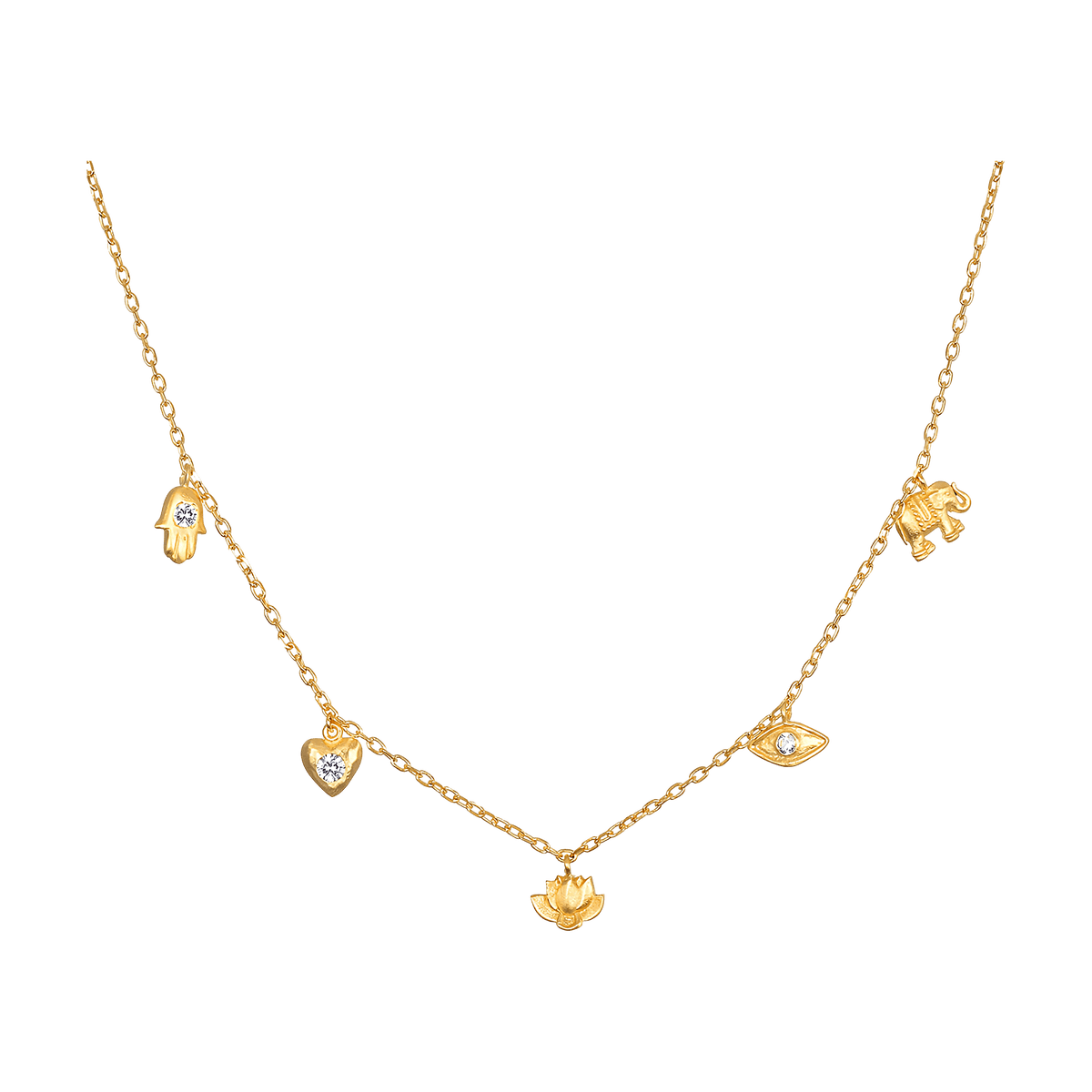 Satya Jewelry Kette Sacred Symbols White Topaz Charm Choker, vergoldet