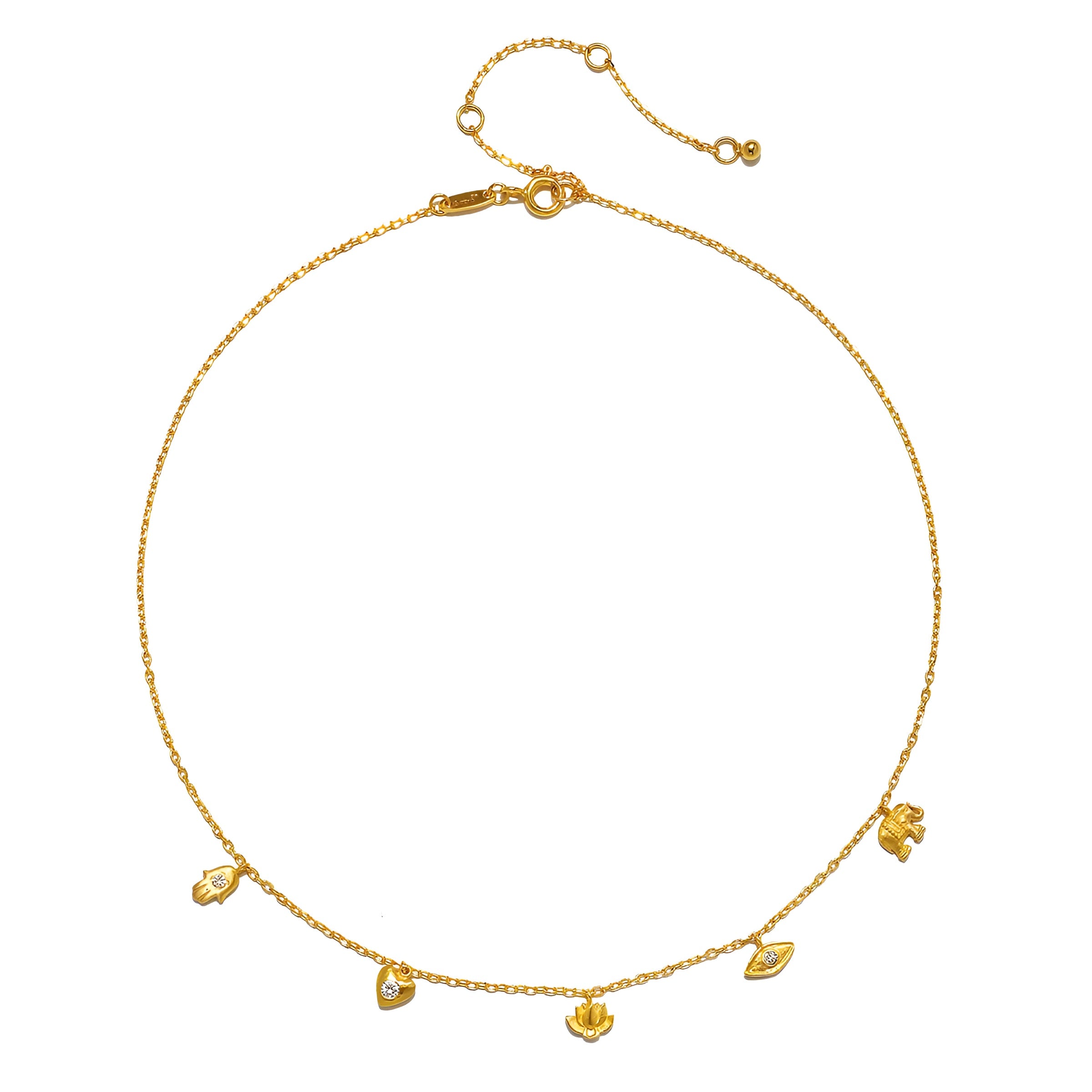 Satya Jewelry Kette Sacred Symbols White Topaz Charm Choker, vergoldet