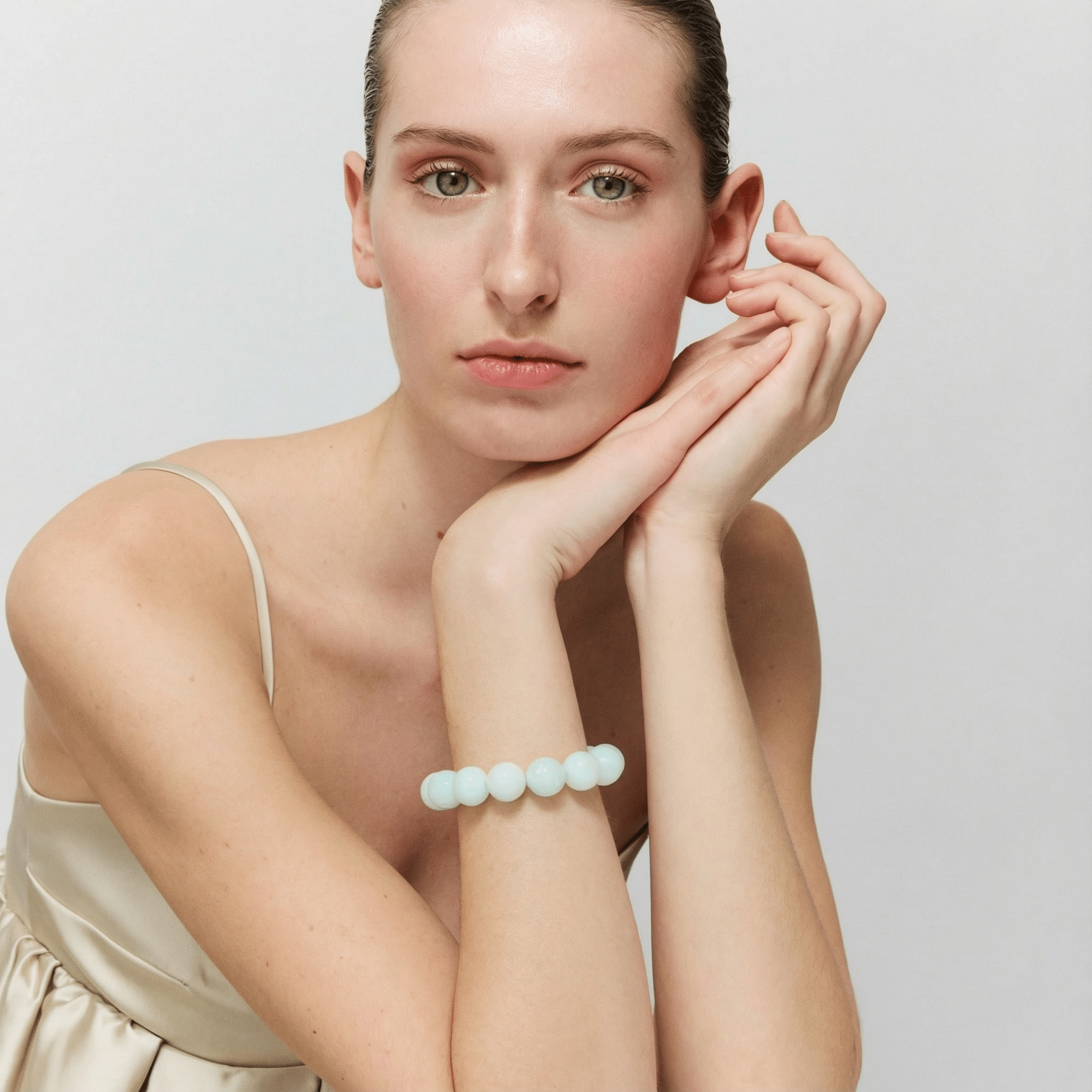 Vanessa Baroni Armband Beads Flex, cloud marble, vergoldet