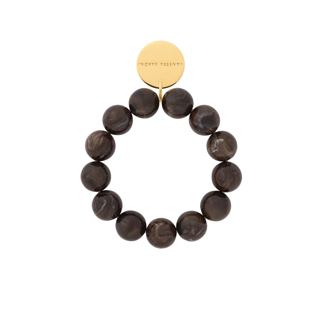 Vanessa Baroni Armband Beads Flex, dark brown marble, vergoldet