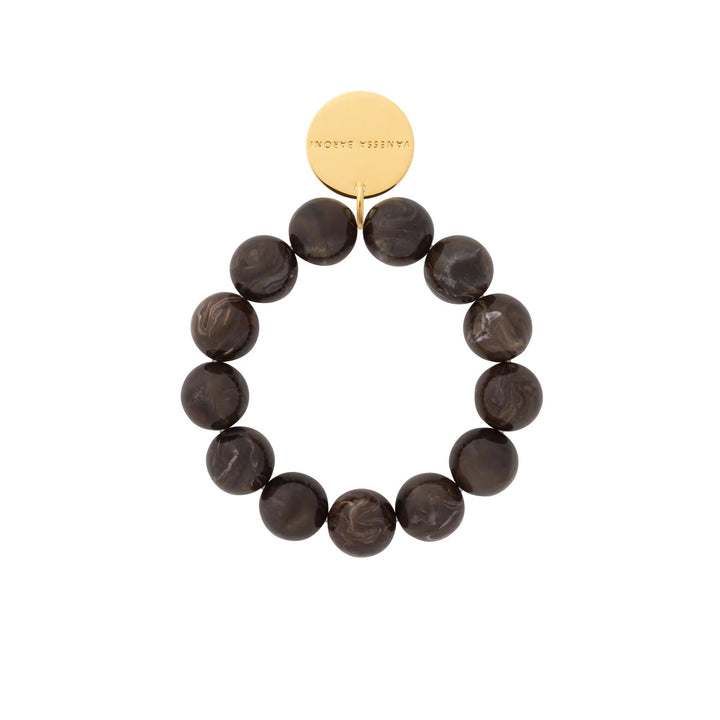 Vanessa Baroni Armband Beads Flex, dark brown marble, vergoldet