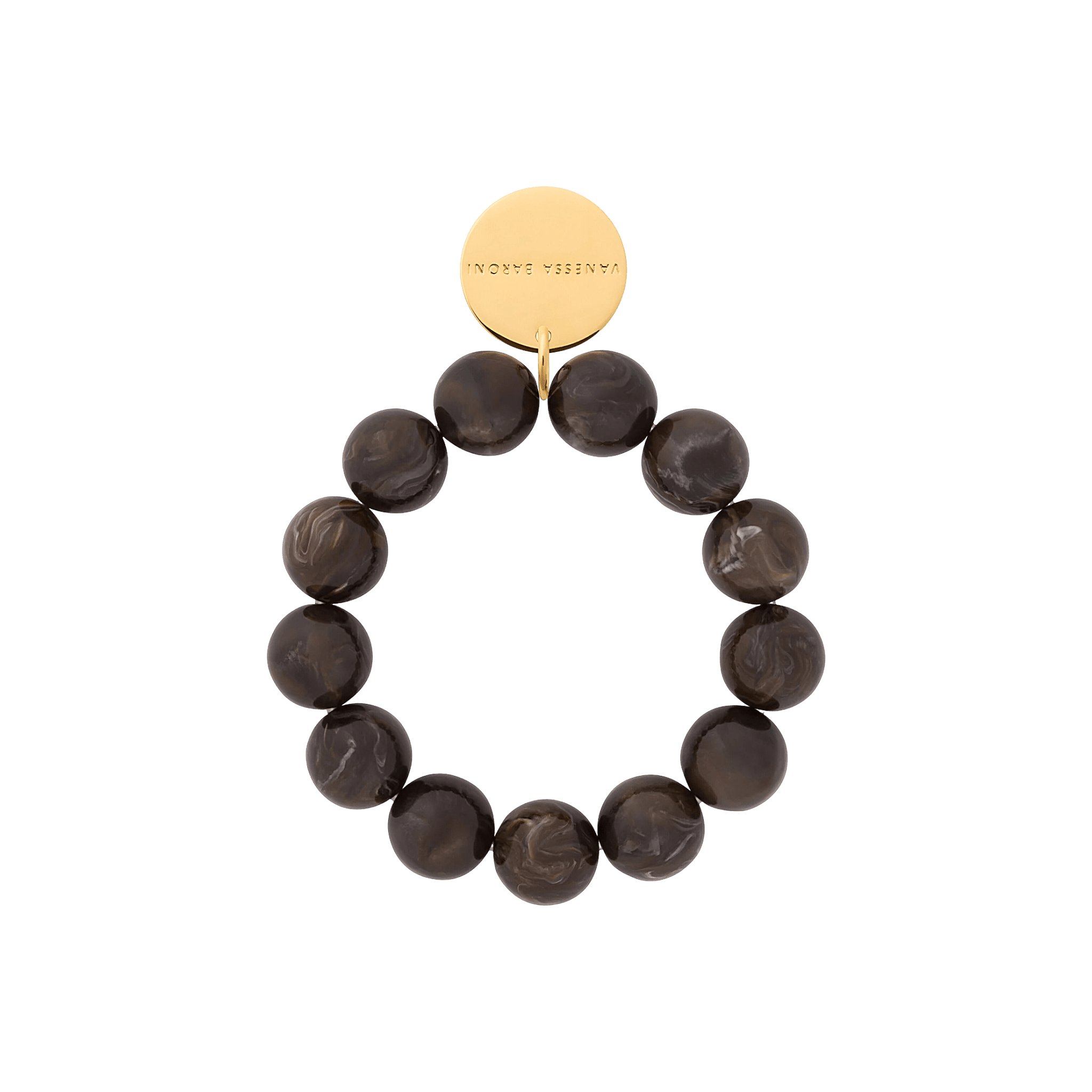Vanessa Baroni Armband Beads Flex, dark brown marble, vergoldet