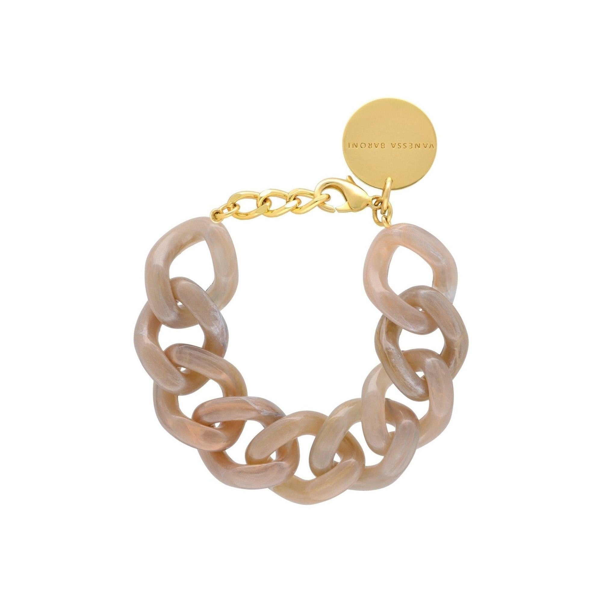 Vanessa Baroni Armband Flat Chain, biancone marble, vergoldet