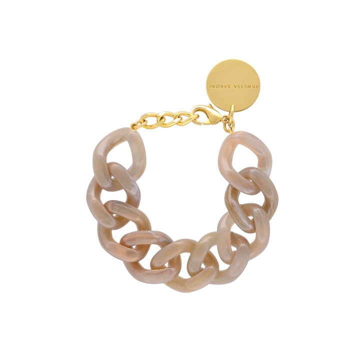 Vanessa Baroni Armband Flat Chain, biancone marble, vergoldet