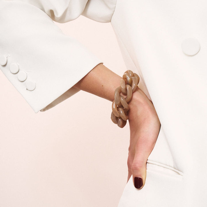 Vanessa Baroni Armband Flat Chain, biancone marble, vergoldet