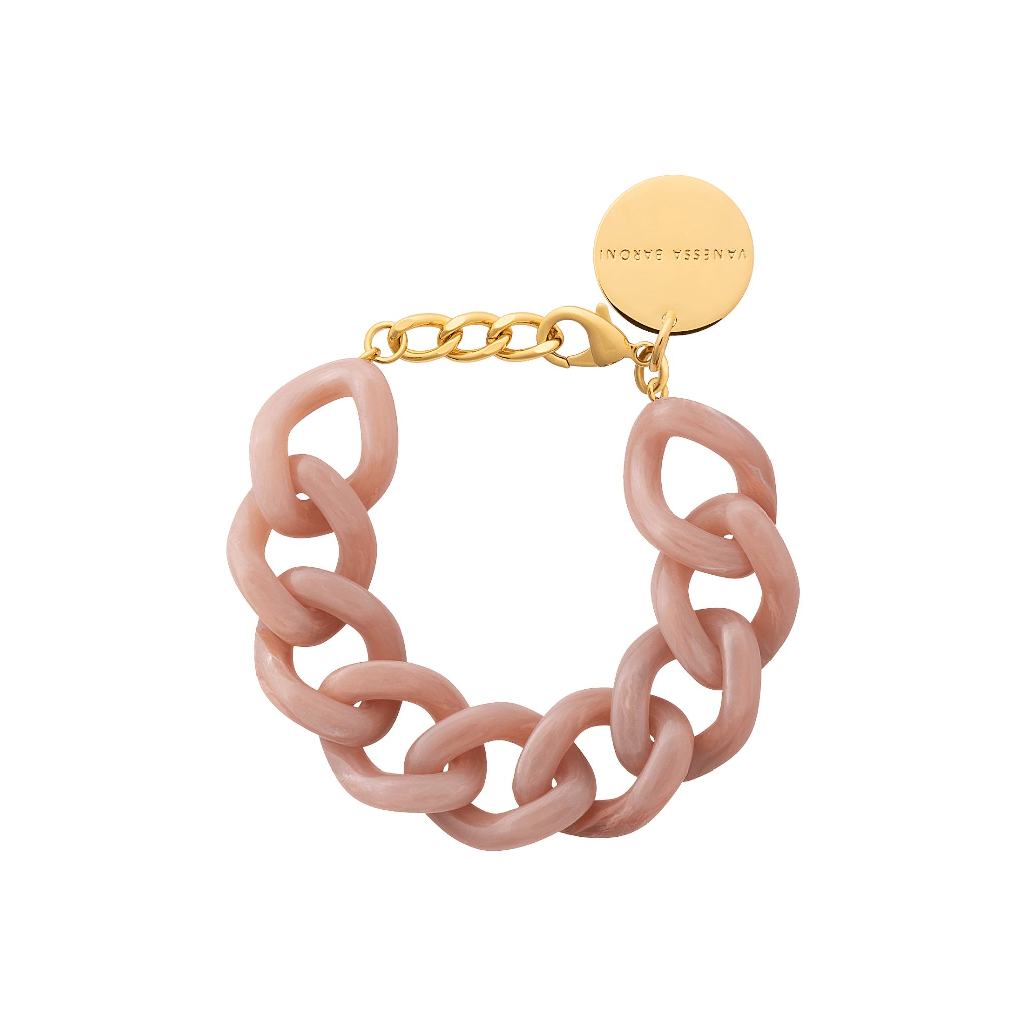 Vanessa Baroni Armband Flat Chain, blush marble, vergoldet