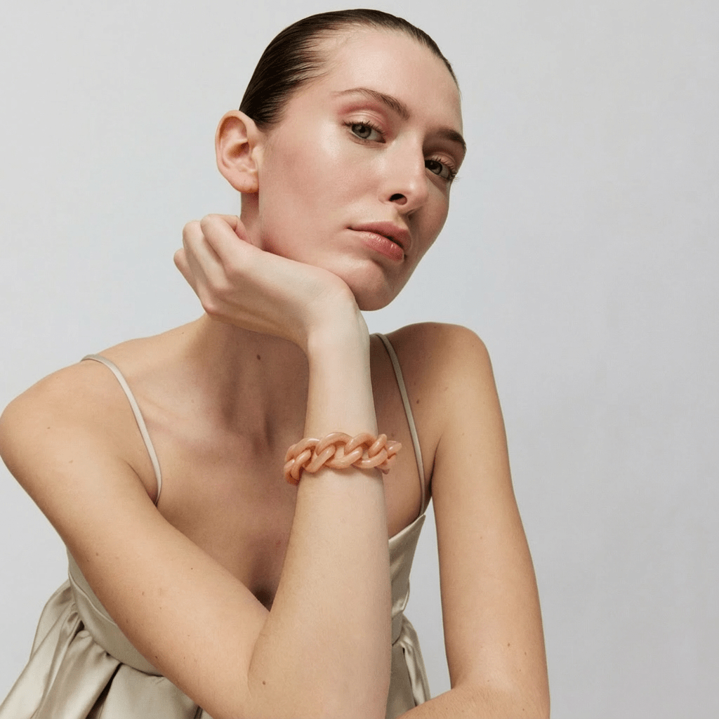 Vanessa Baroni Armband Flat Chain, blush marble, vergoldet