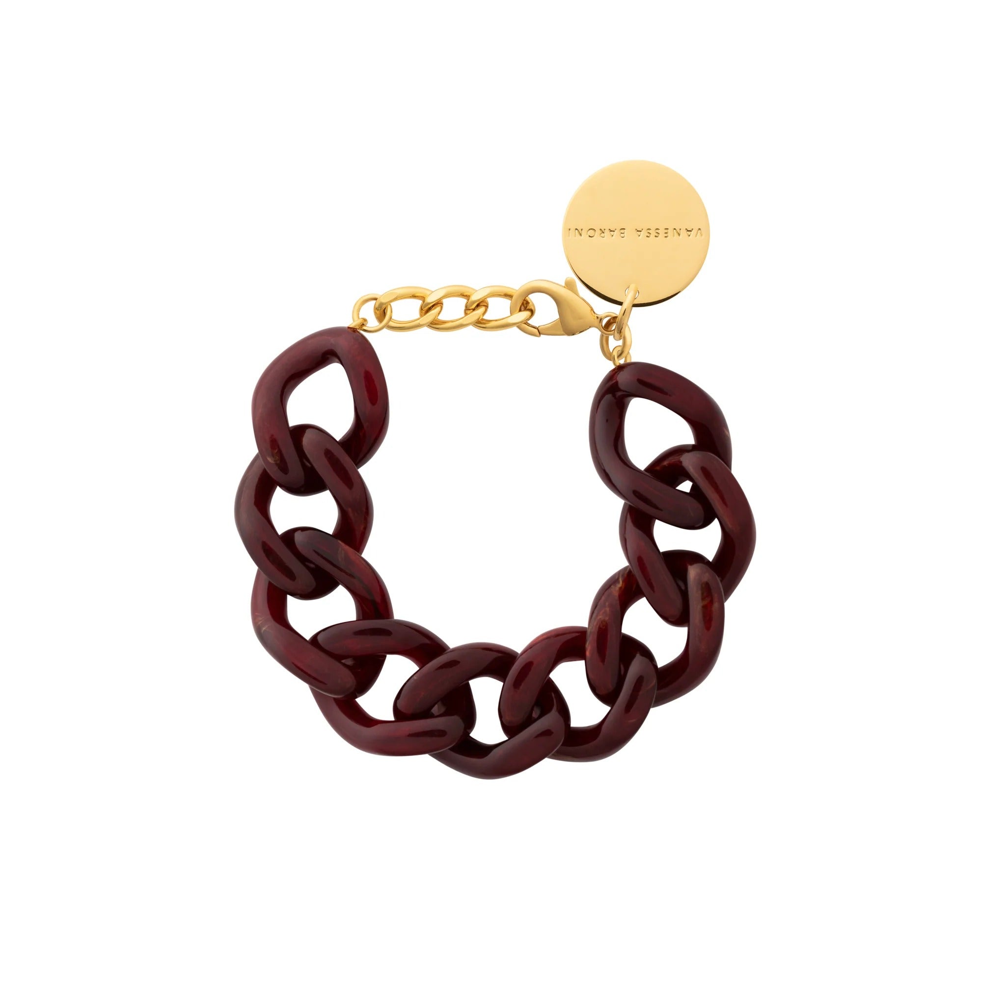 Vanessa Baroni Armband Flat Chain, bordeaux marble, vergoldet