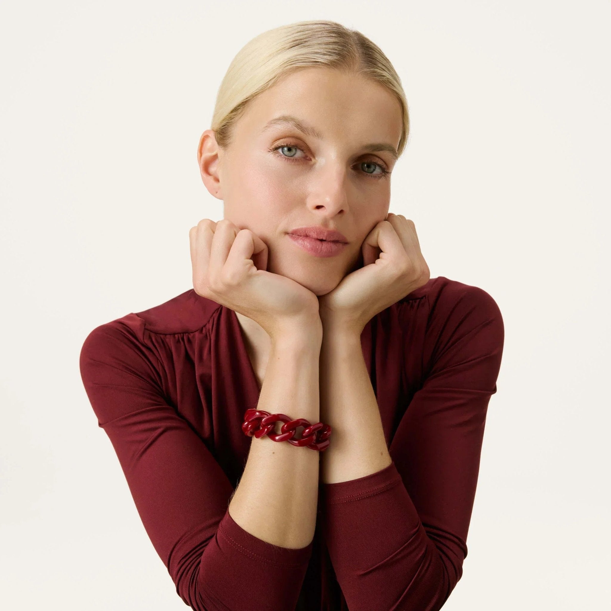 Vanessa Baroni Armband Flat Chain, bordeaux, vergoldet