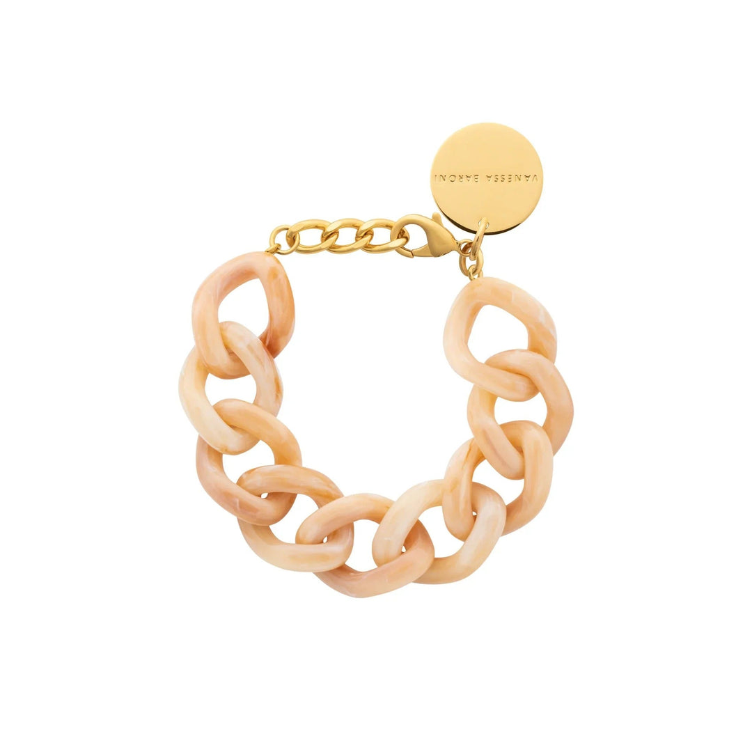Vanessa Baroni Armband Flat Chain, creme brulee marble, vergoldet