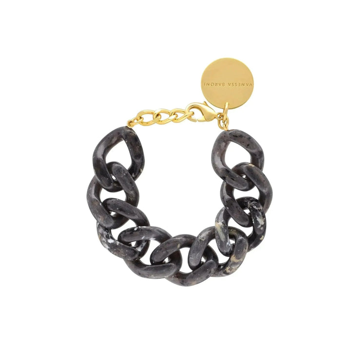 Vanessa Baroni Armband Flat Chain, granite marble, vergoldet
