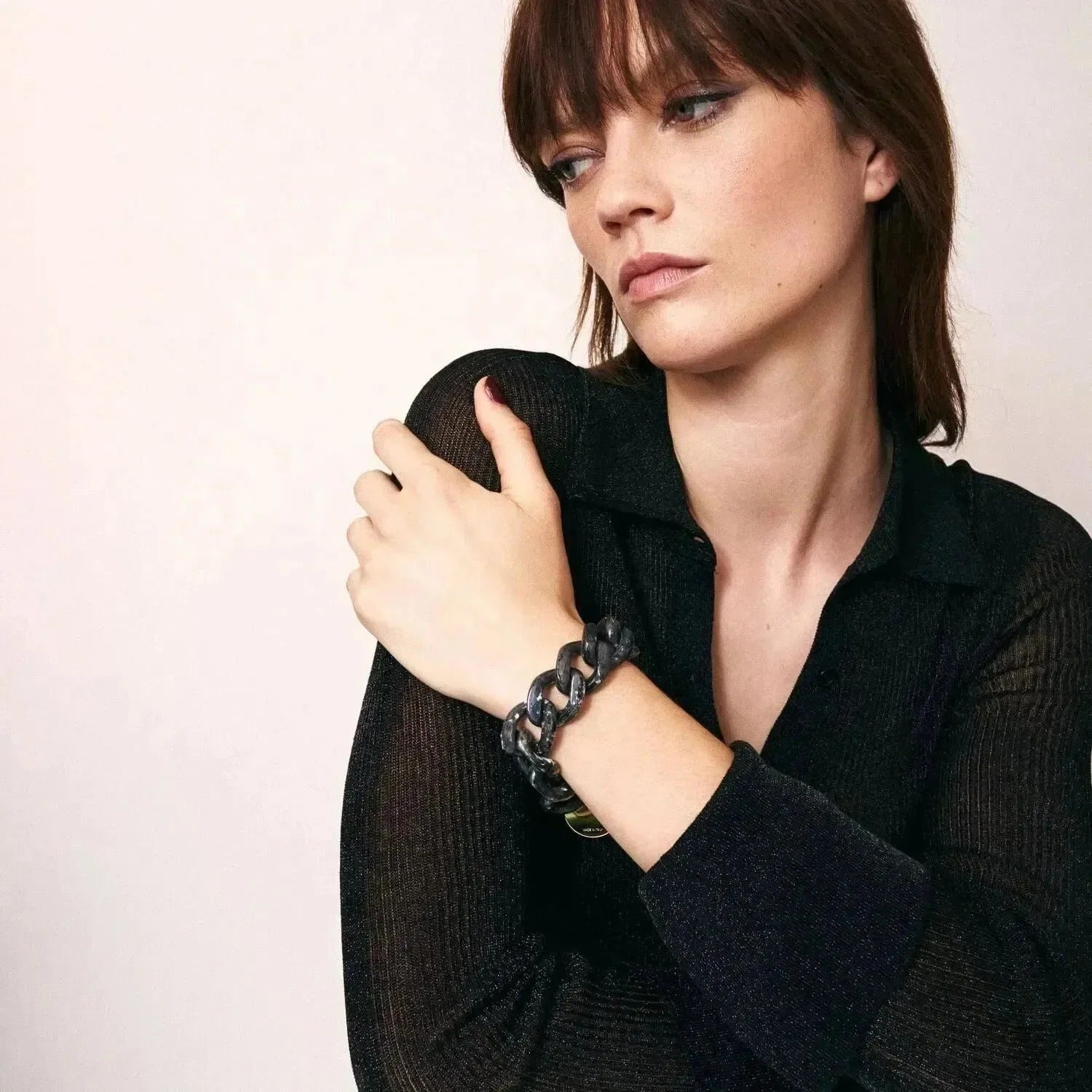 Vanessa Baroni Armband Flat Chain, granite marble, vergoldet