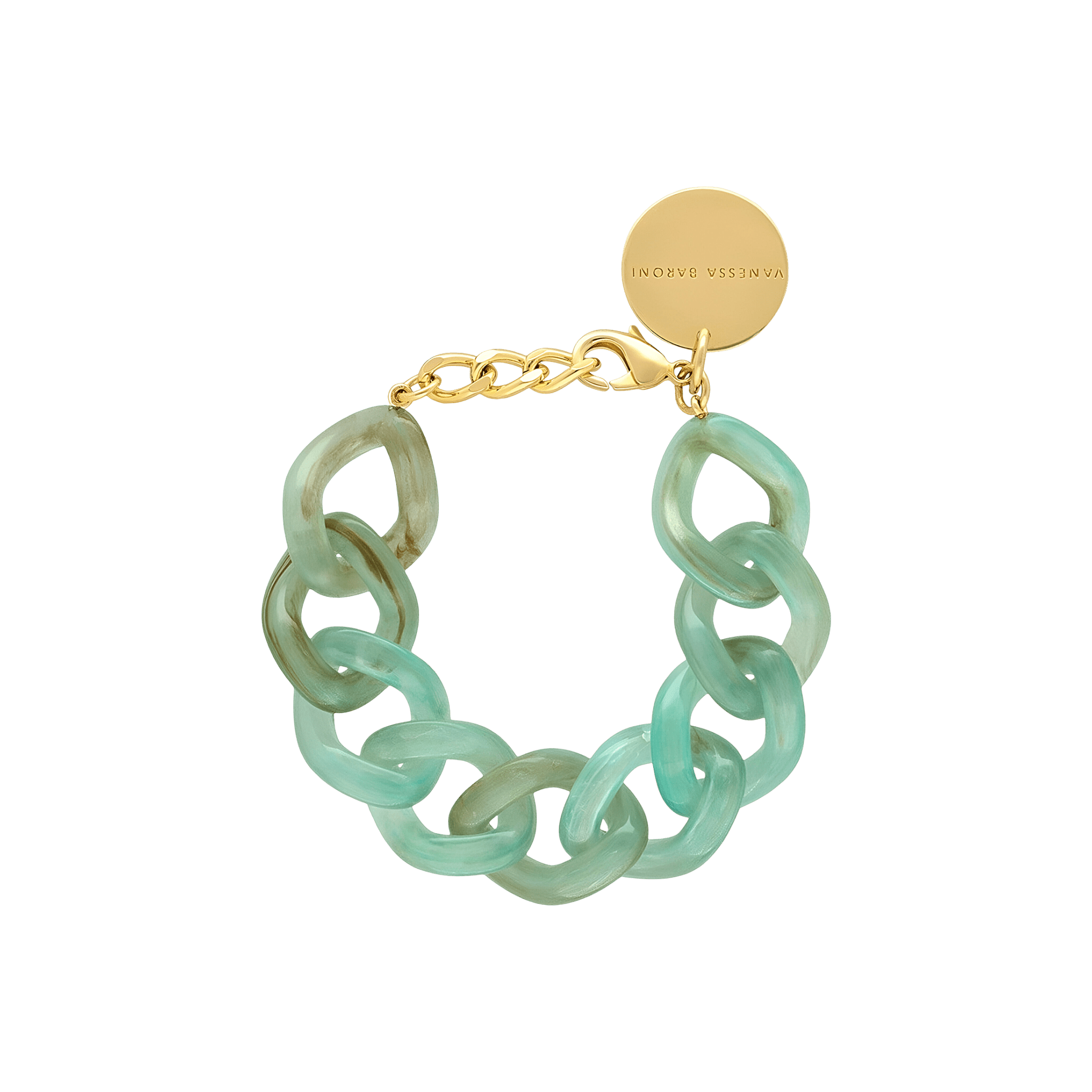 Vanessa Baroni Armband Flat Chain, jade, vergoldet