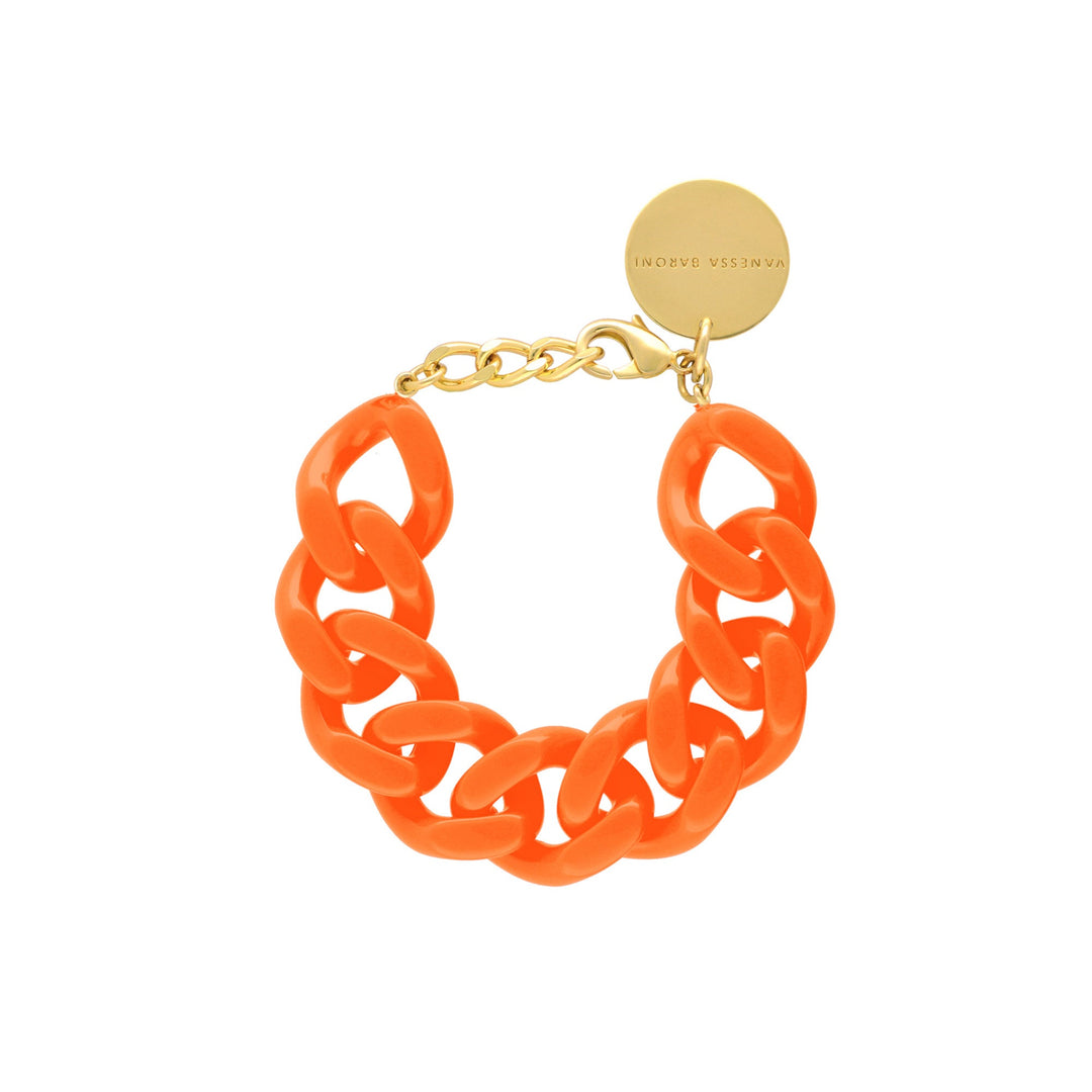 Vanessa Baroni Armband Flat Chain, neon orange, vergoldet