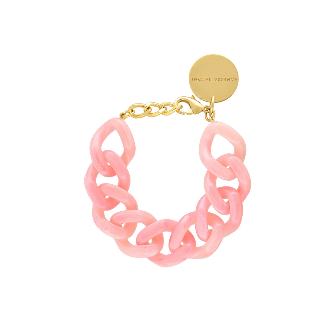 Vanessa Baroni Armband Flat Chain, neon pink marble, vergoldet