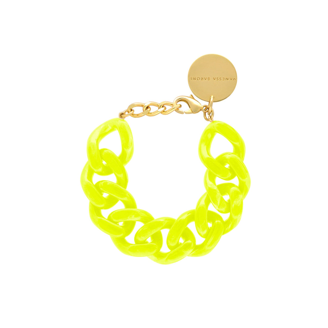 Vanessa Baroni Armband Flat Chain, neon yellow marble, vergoldet