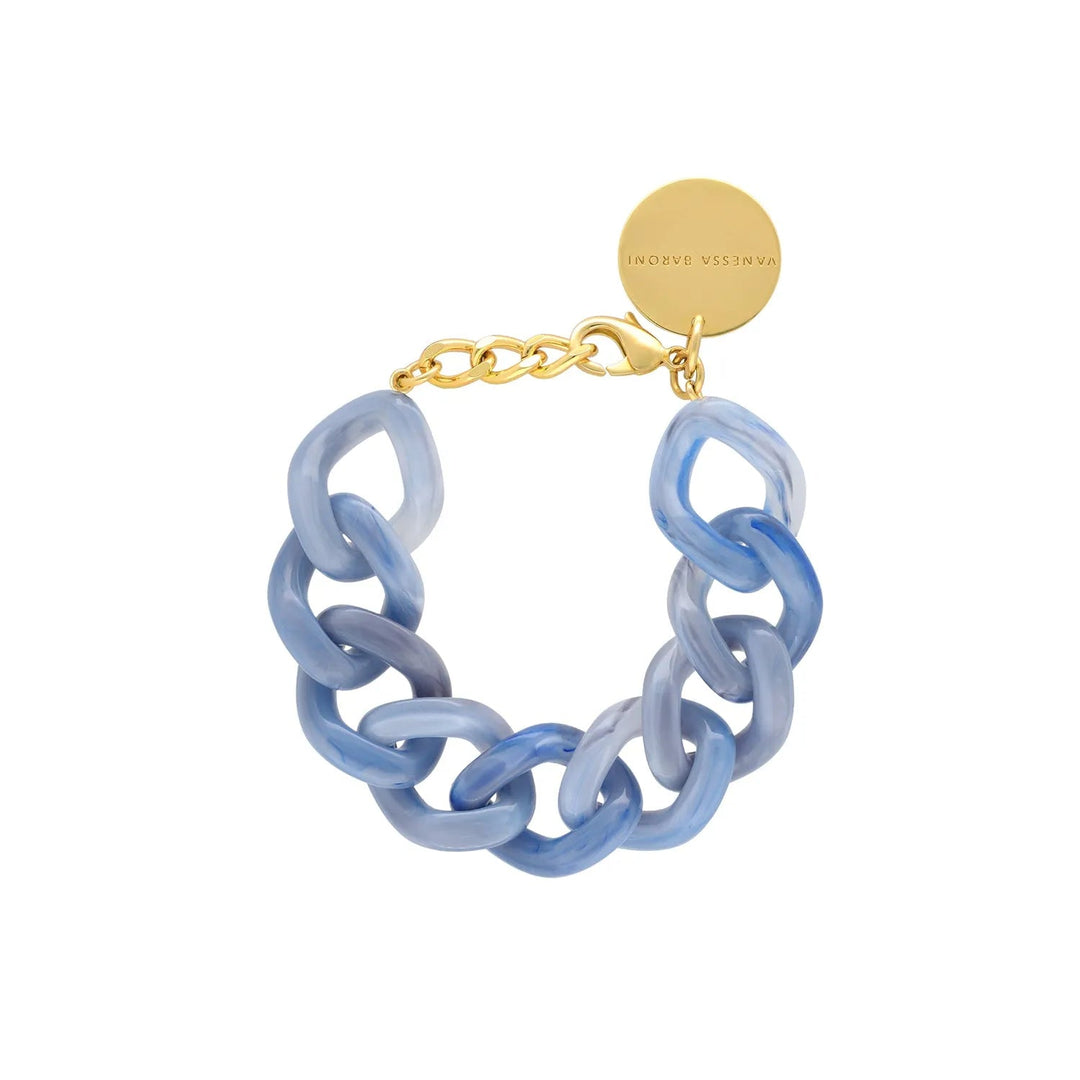 Vanessa Baroni Armband Flat Chain, ocean blue, vergoldet