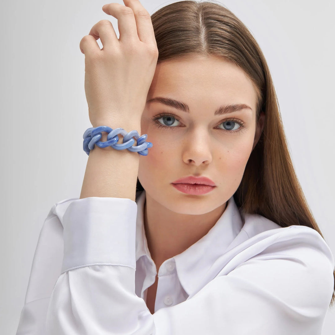 Vanessa Baroni Armband Flat Chain, ocean blue, vergoldet