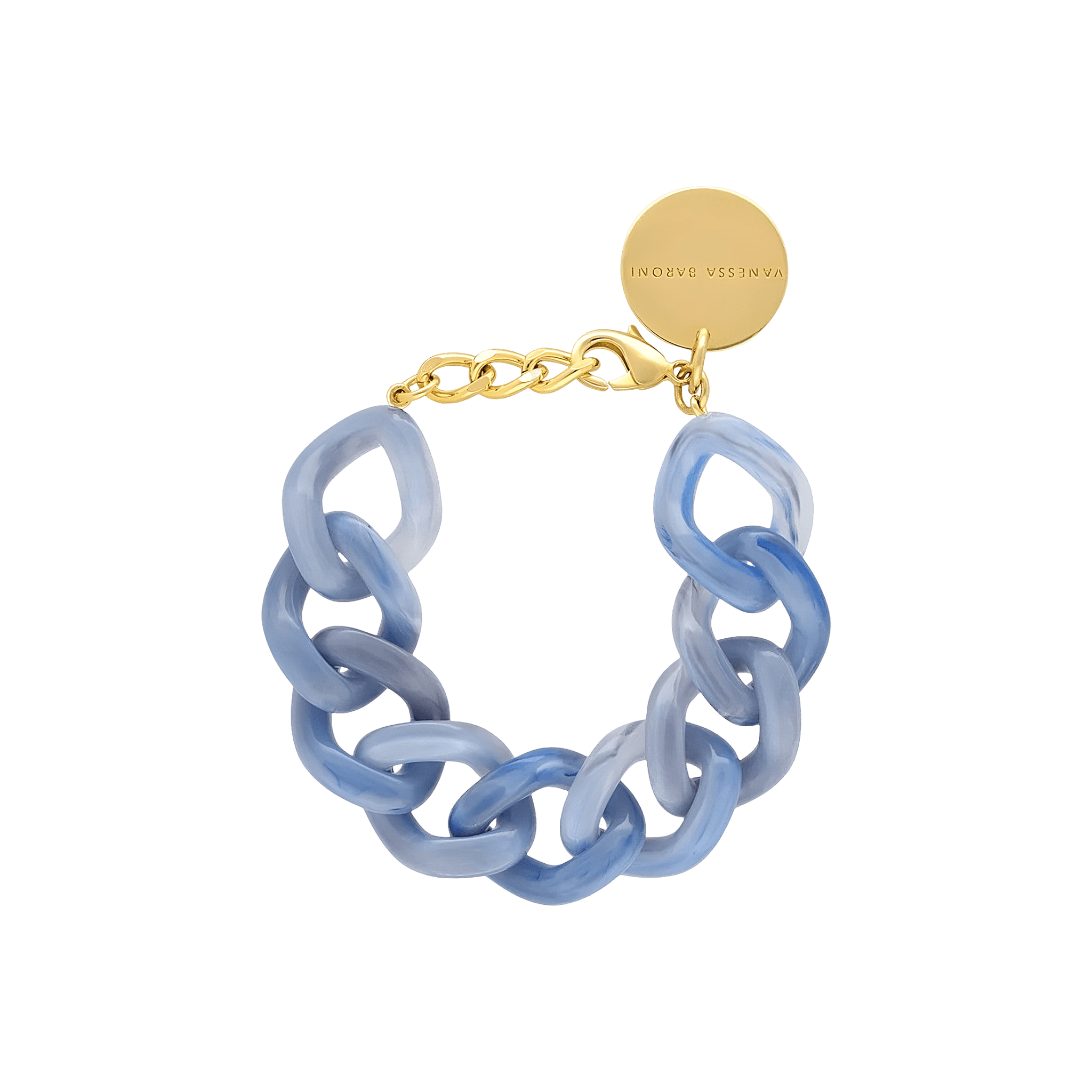 Vanessa Baroni Armband Flat Chain, ocean blue, vergoldet