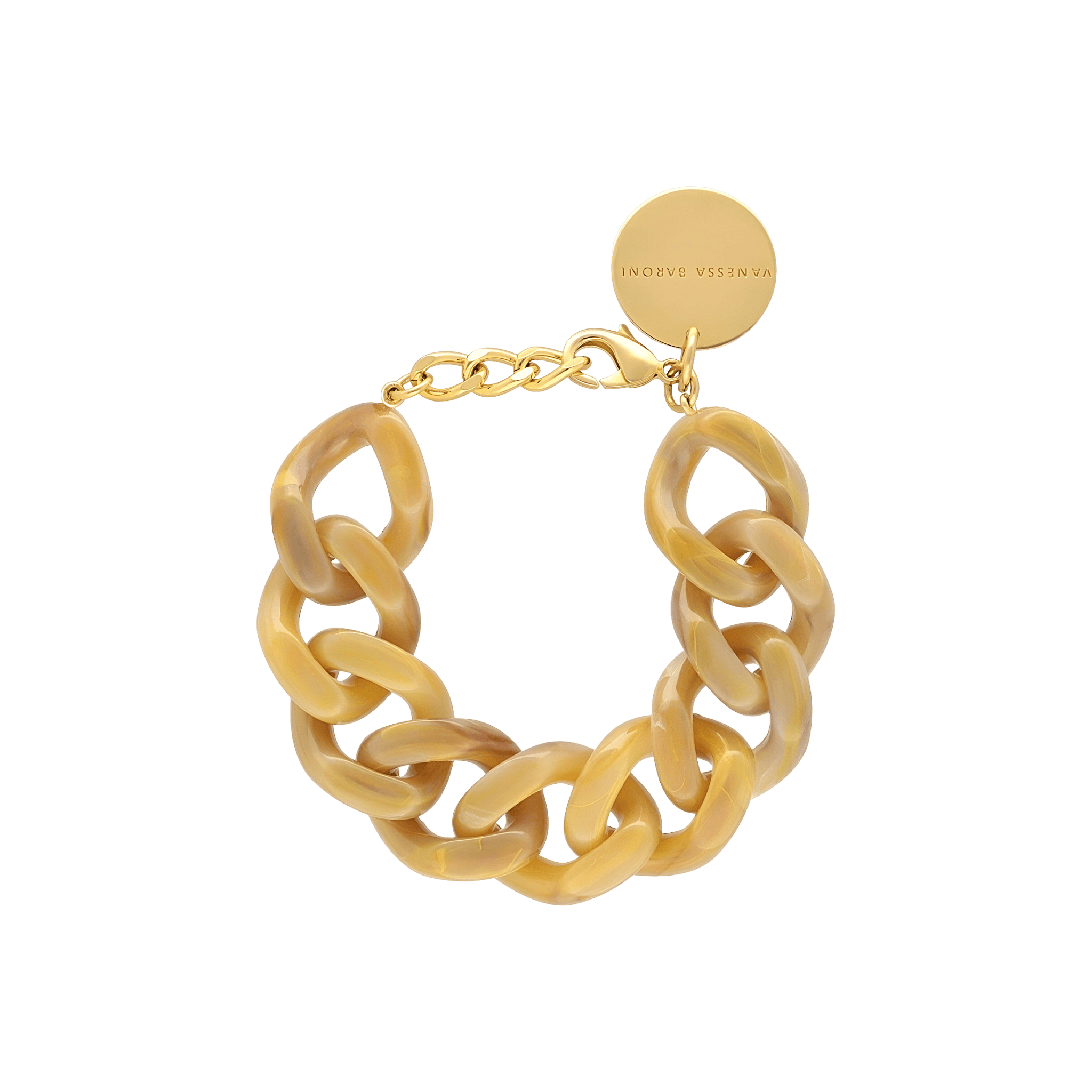Vanessa Baroni Armband Flat Chain, ocher marble, vergoldet