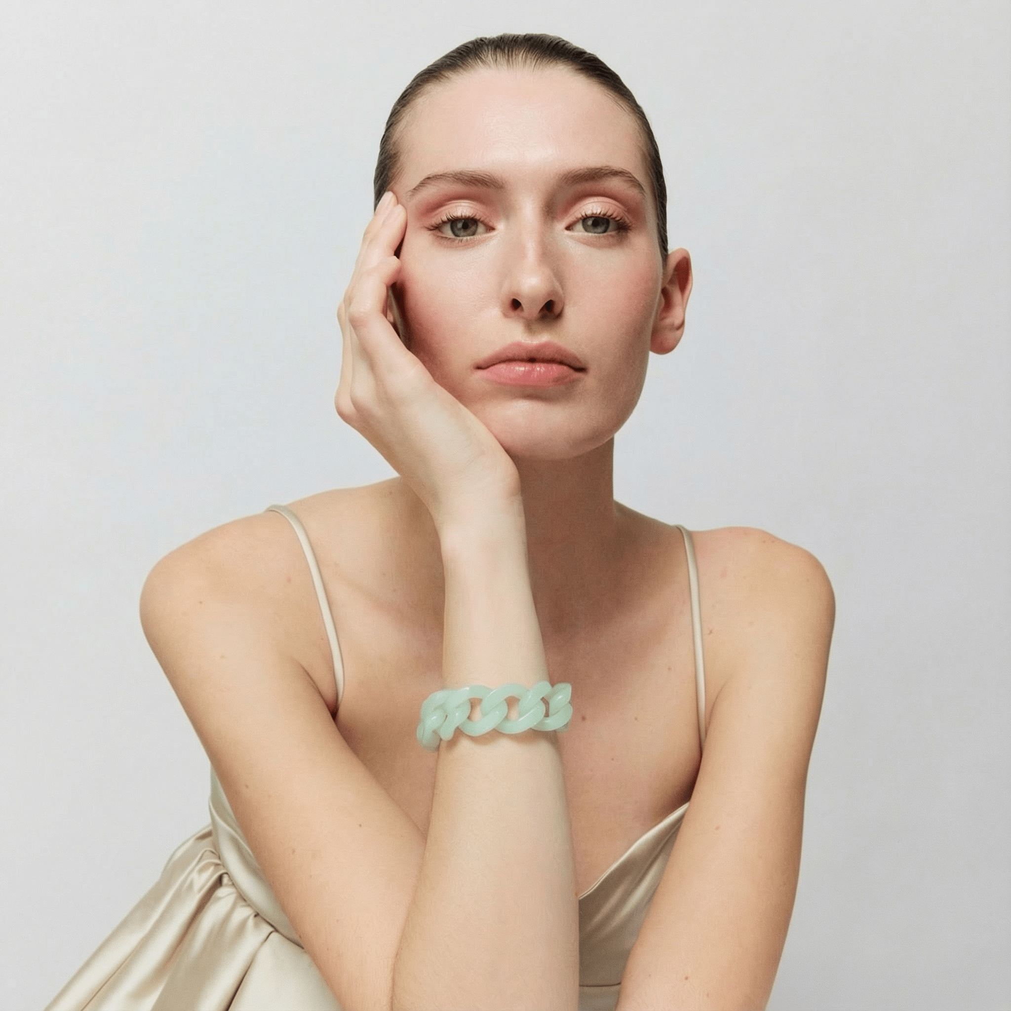 Vanessa Baroni Armband Flat Chain, opaline mint, vergoldet