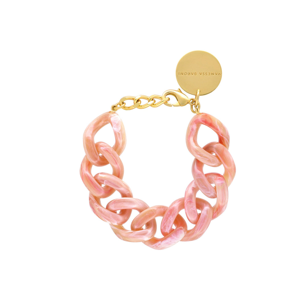 Vanessa Baroni Armband Flat Chain, peach marble, vergoldet