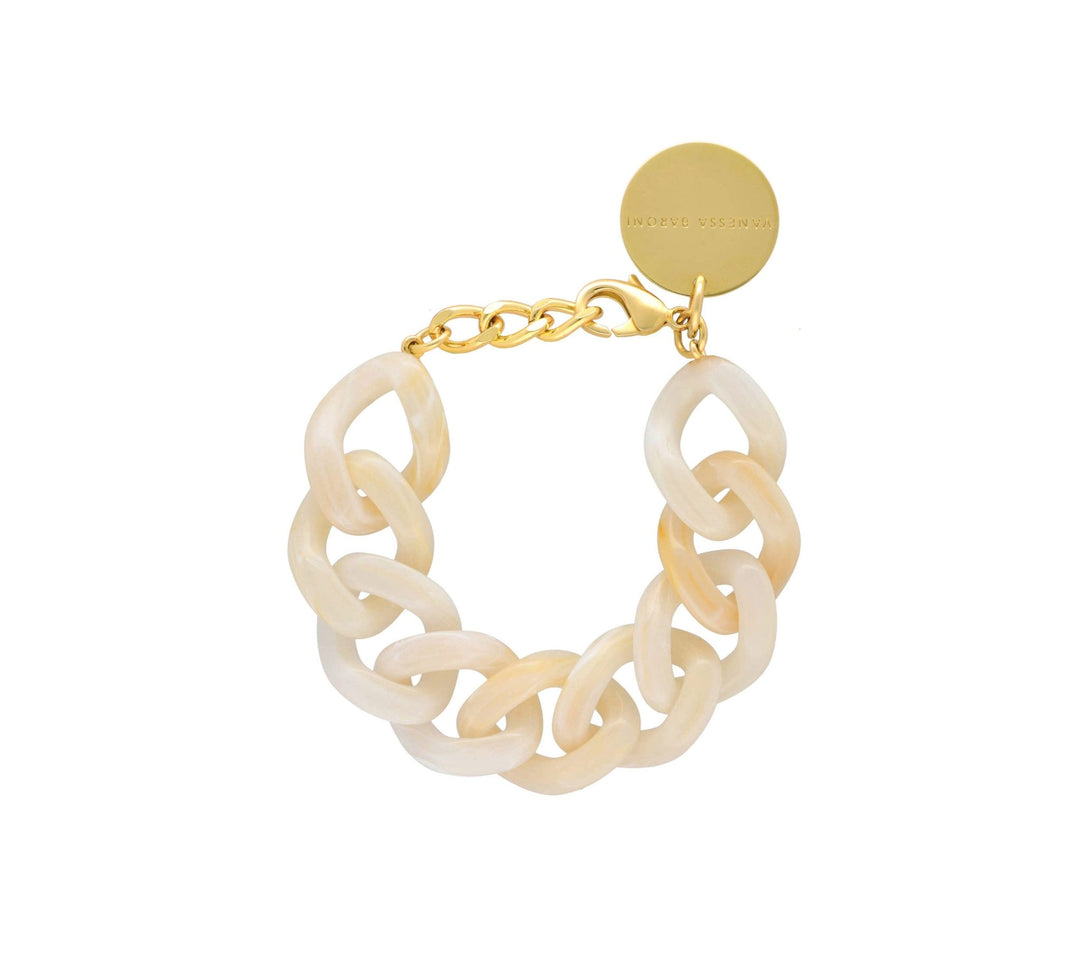 Vanessa Baroni Armband Flat Chain, pearl marble, vergoldet