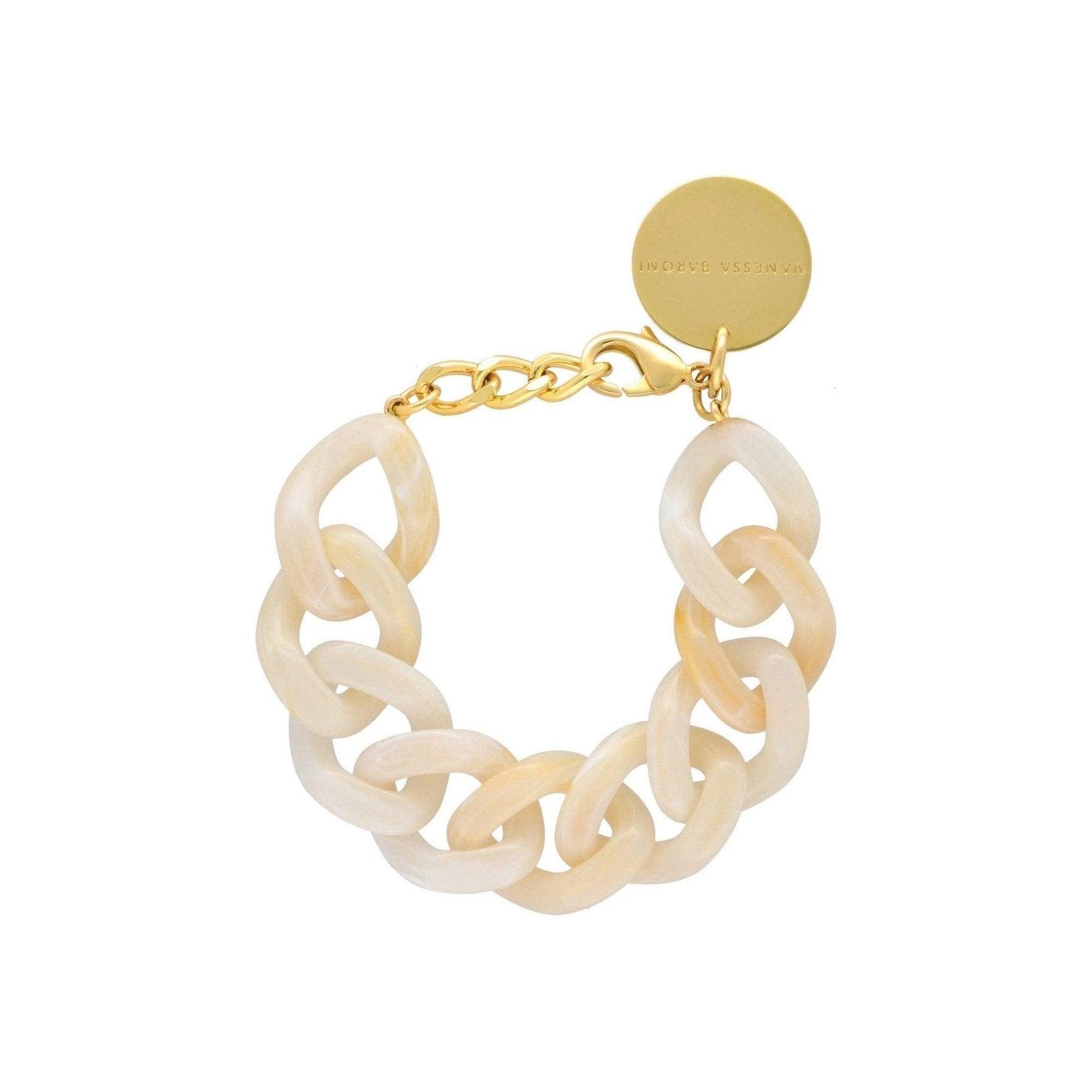 Vanessa Baroni Armband Flat Chain, pearl marble, vergoldet