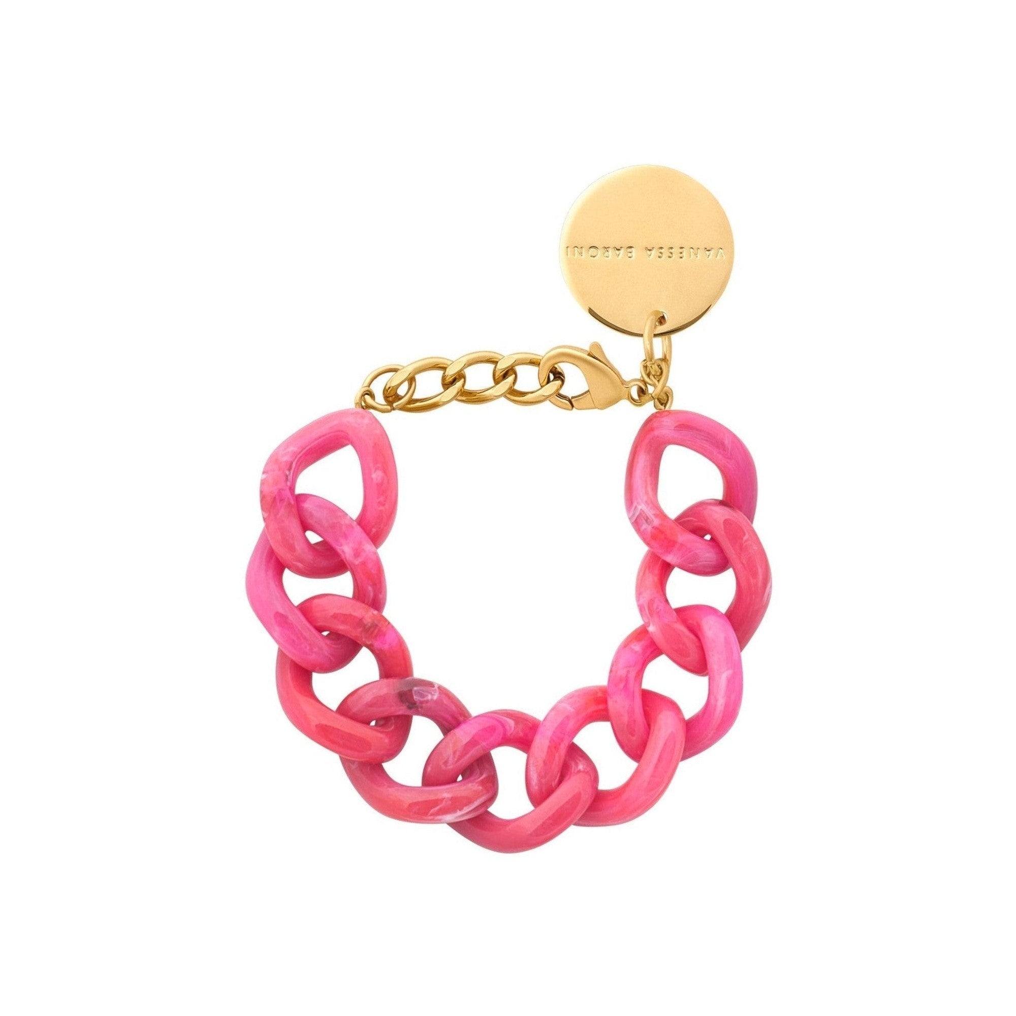 Vanessa Baroni Armband Flat Chain, raspberry marble, vergoldet