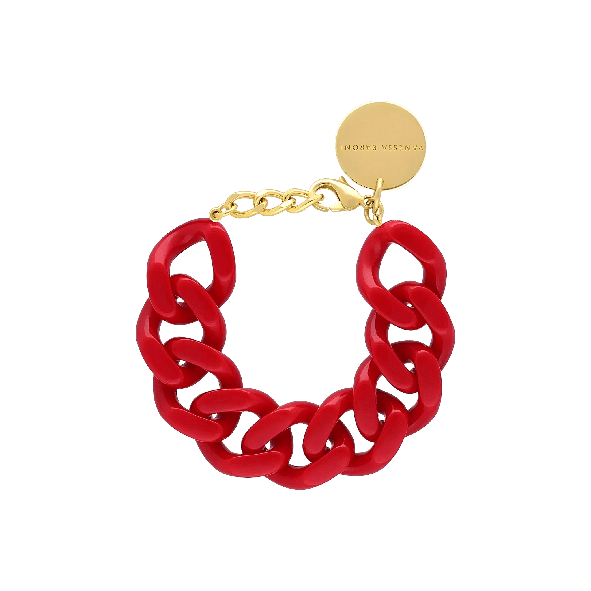 Vanessa Baroni Armband Flat Chain, scarlet red, vergoldet