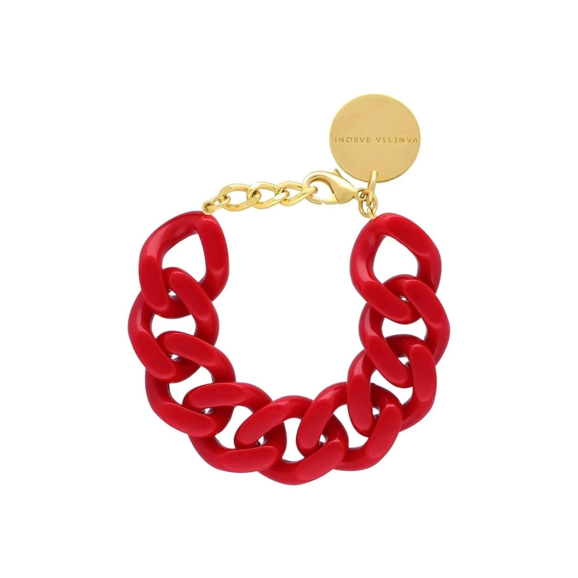 Vanessa Baroni Armband Flat Chain, scarlet red, vergoldet