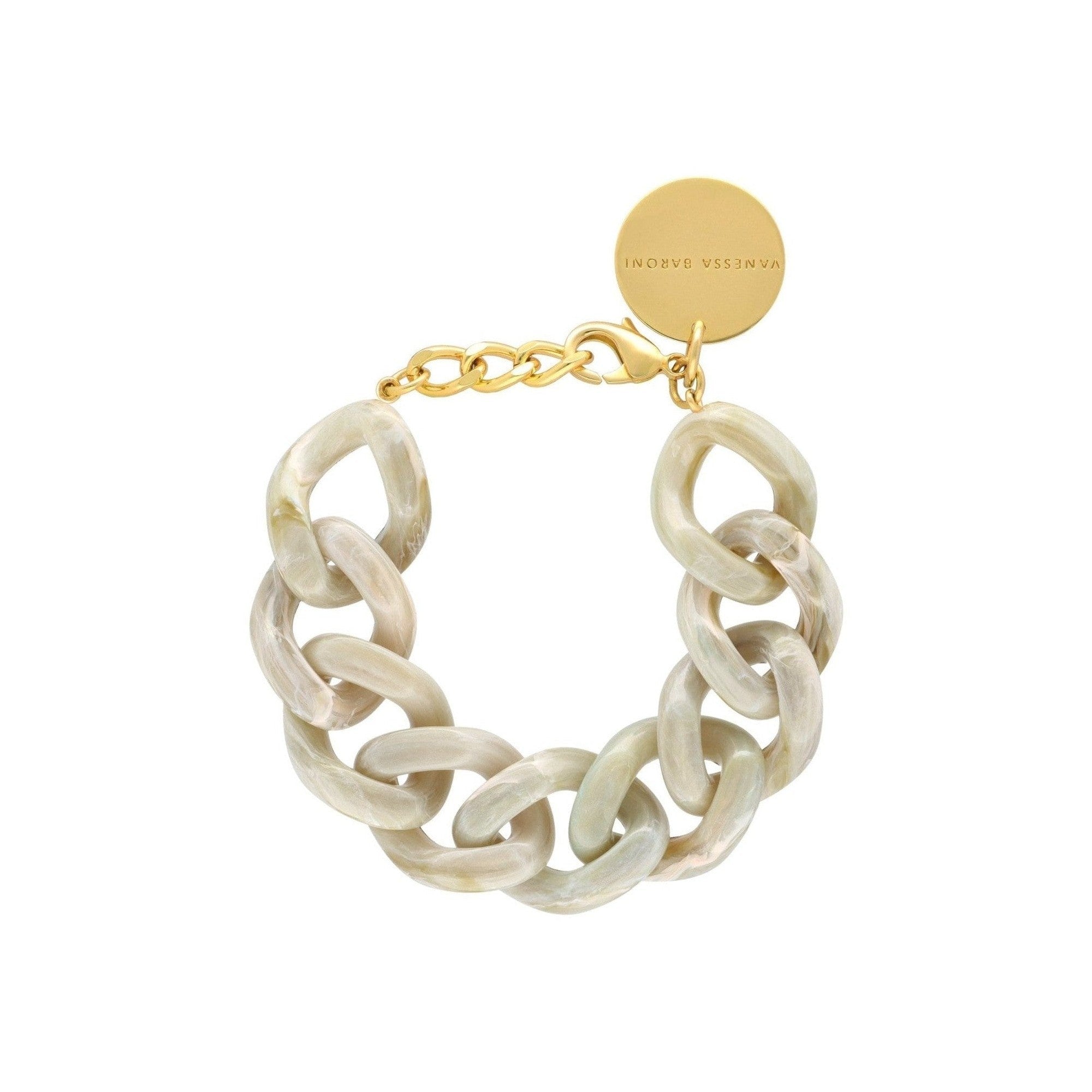Vanessa Baroni Armband Flat Chain, snow green marble, vergoldet