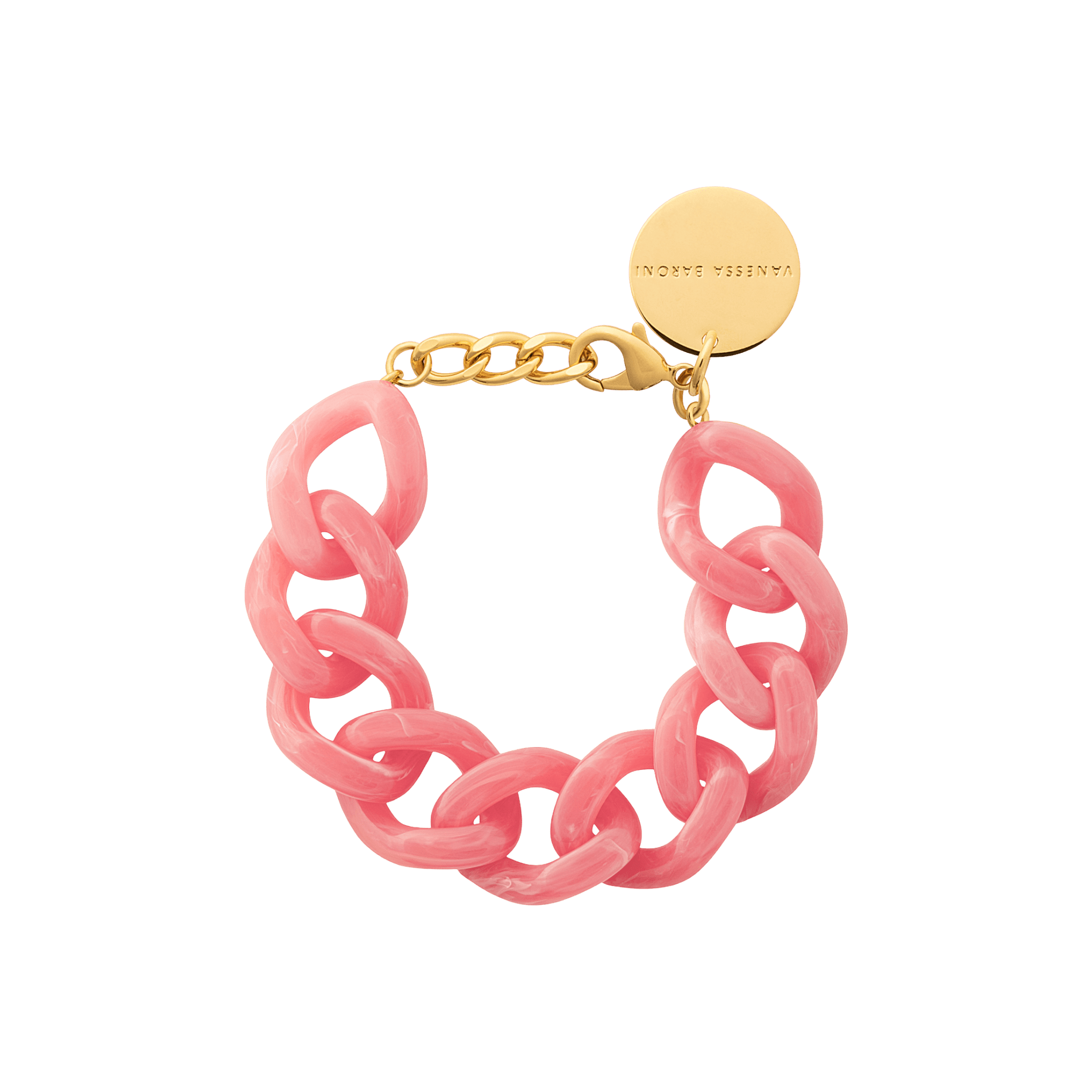 Vanessa Baroni Armband Flat Chain, watermelon marble, vergoldet