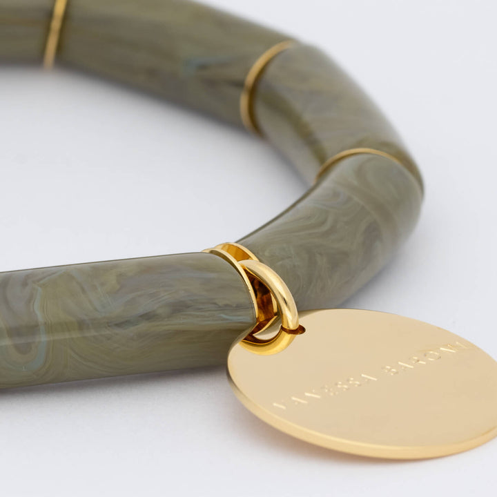 Vanessa Baroni Armband Flex, light olive marble, vergoldet