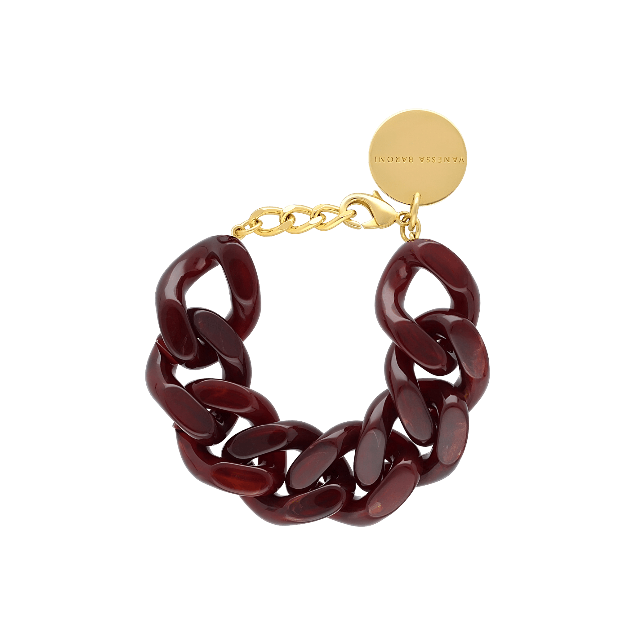 Vanessa Baroni Armband Great Flat Chain, bordeaux marble, vergoldet