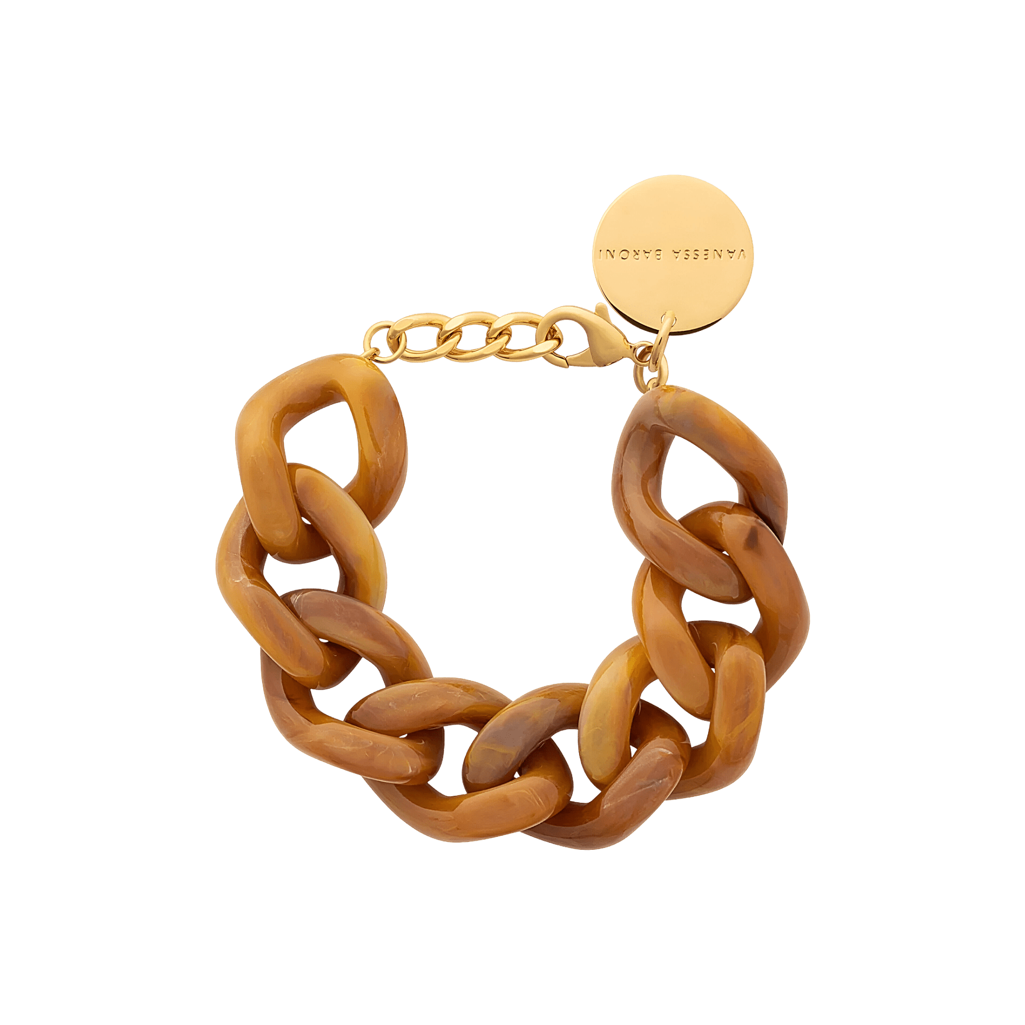 Vanessa Baroni Armband Great Flat Chain, mustard marble, vergoldet