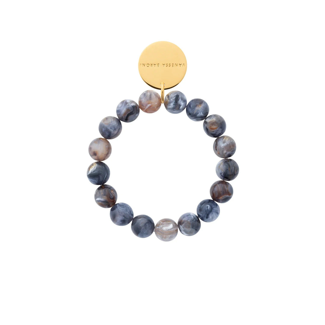 Vanessa Baroni Armband Mini Beads Flex, blue jeans marble, vergoldet