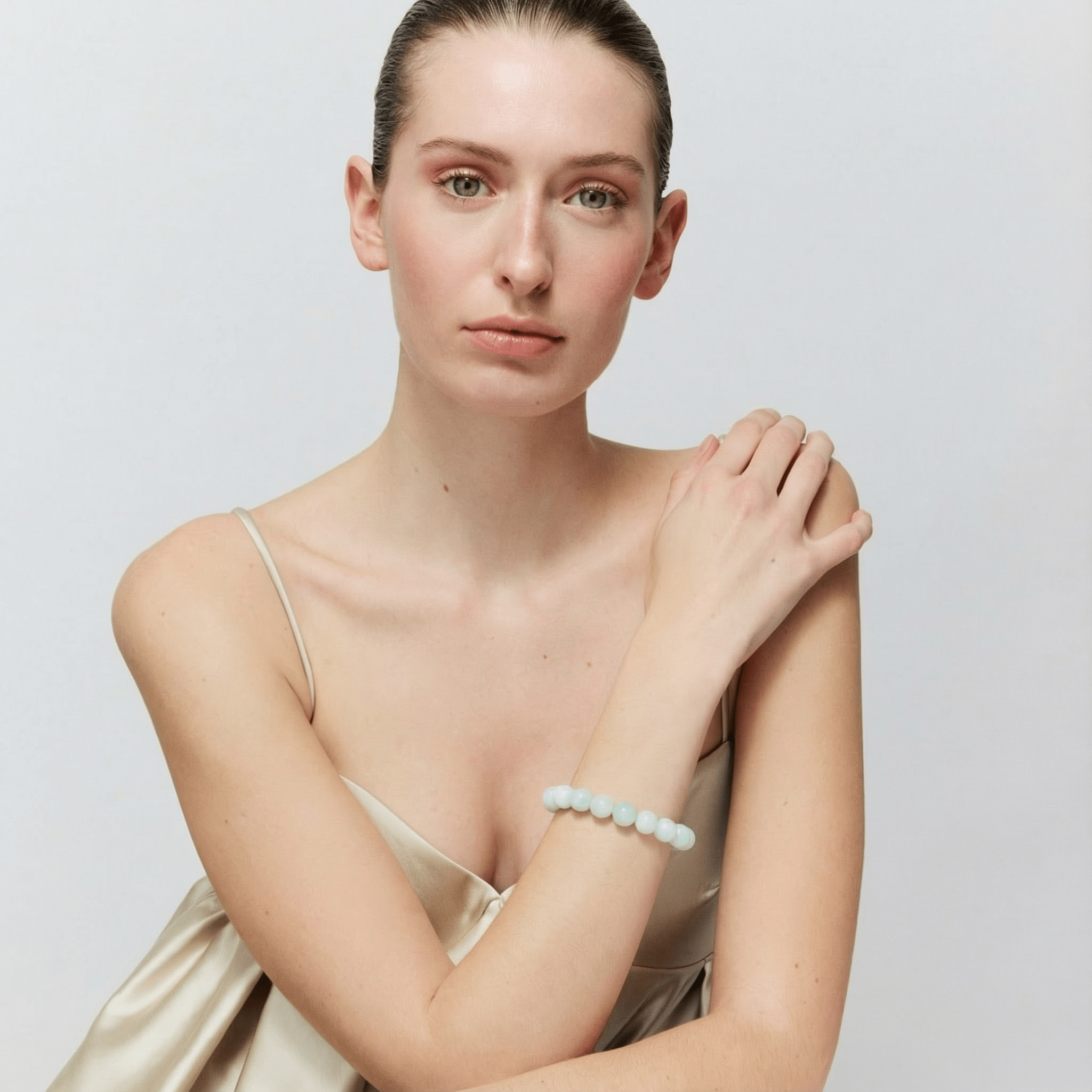 Vanessa Baroni Armband Mini Beads Flex, cloud marble, vergoldet