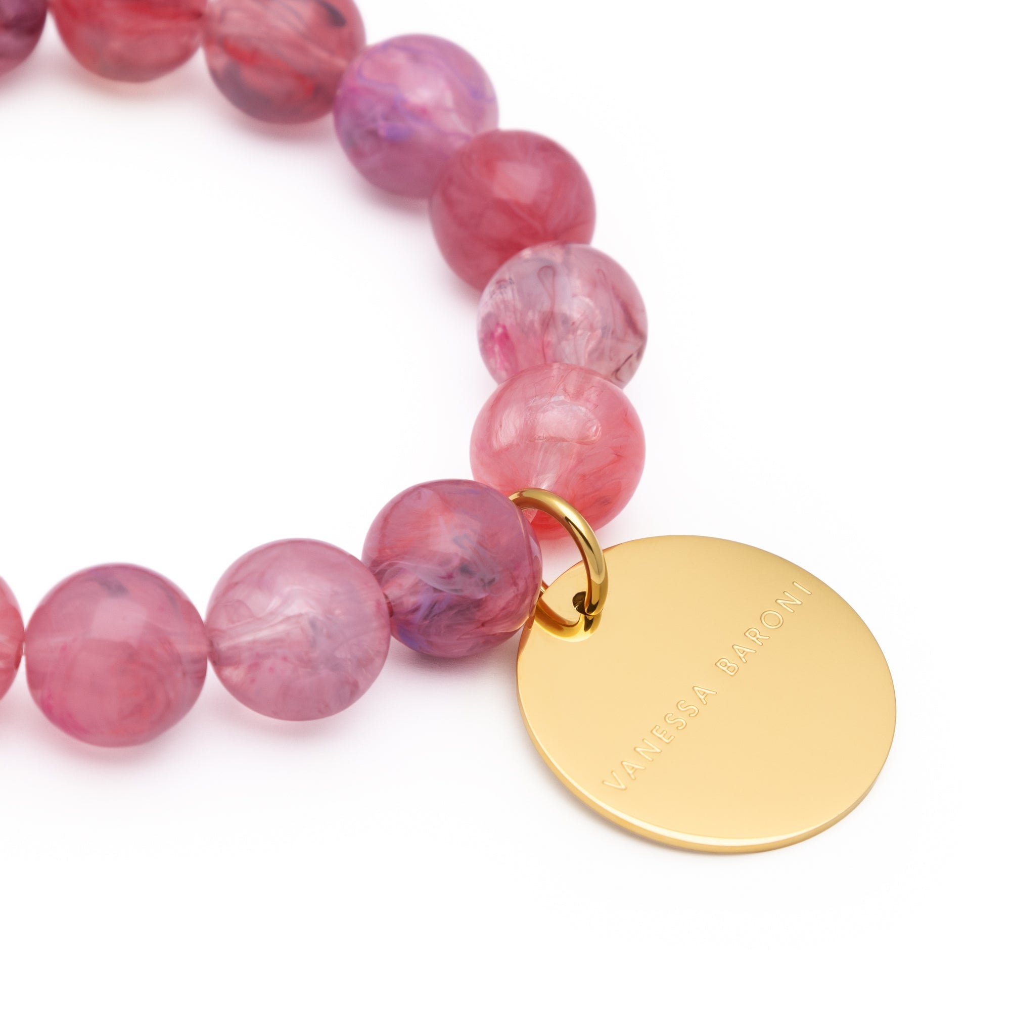 Vanessa Baroni Armband Mini Beads Flex, crystal pink marble, vergoldet