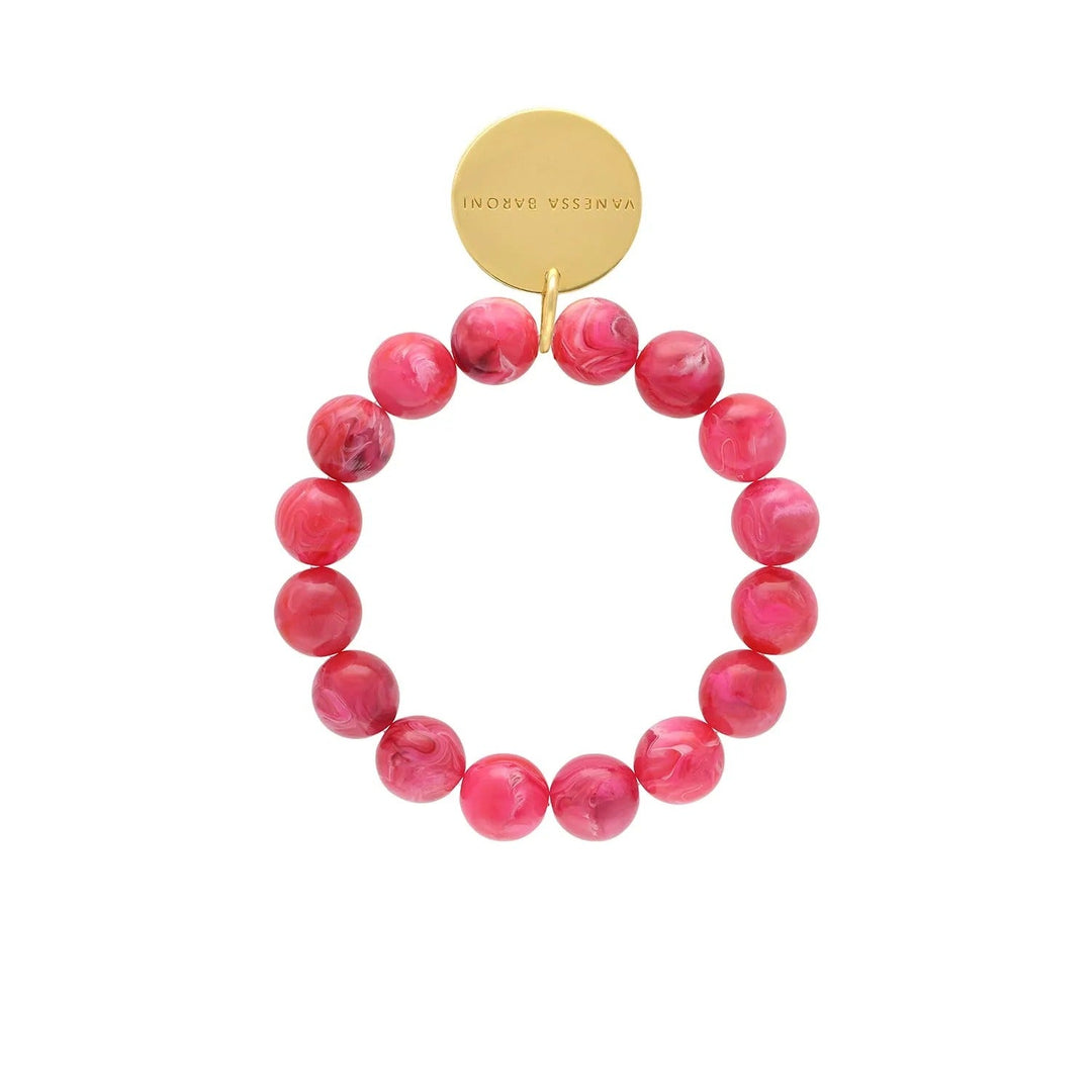 Vanessa Baroni Armband Mini Beads Flex, raspberry marble, vergoldet